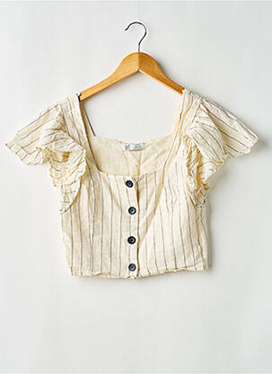 Top col carré manches courtes beige ZARA femme