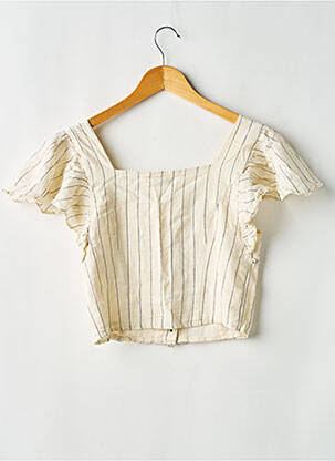 Top col carré manches courtes beige ZARA femme