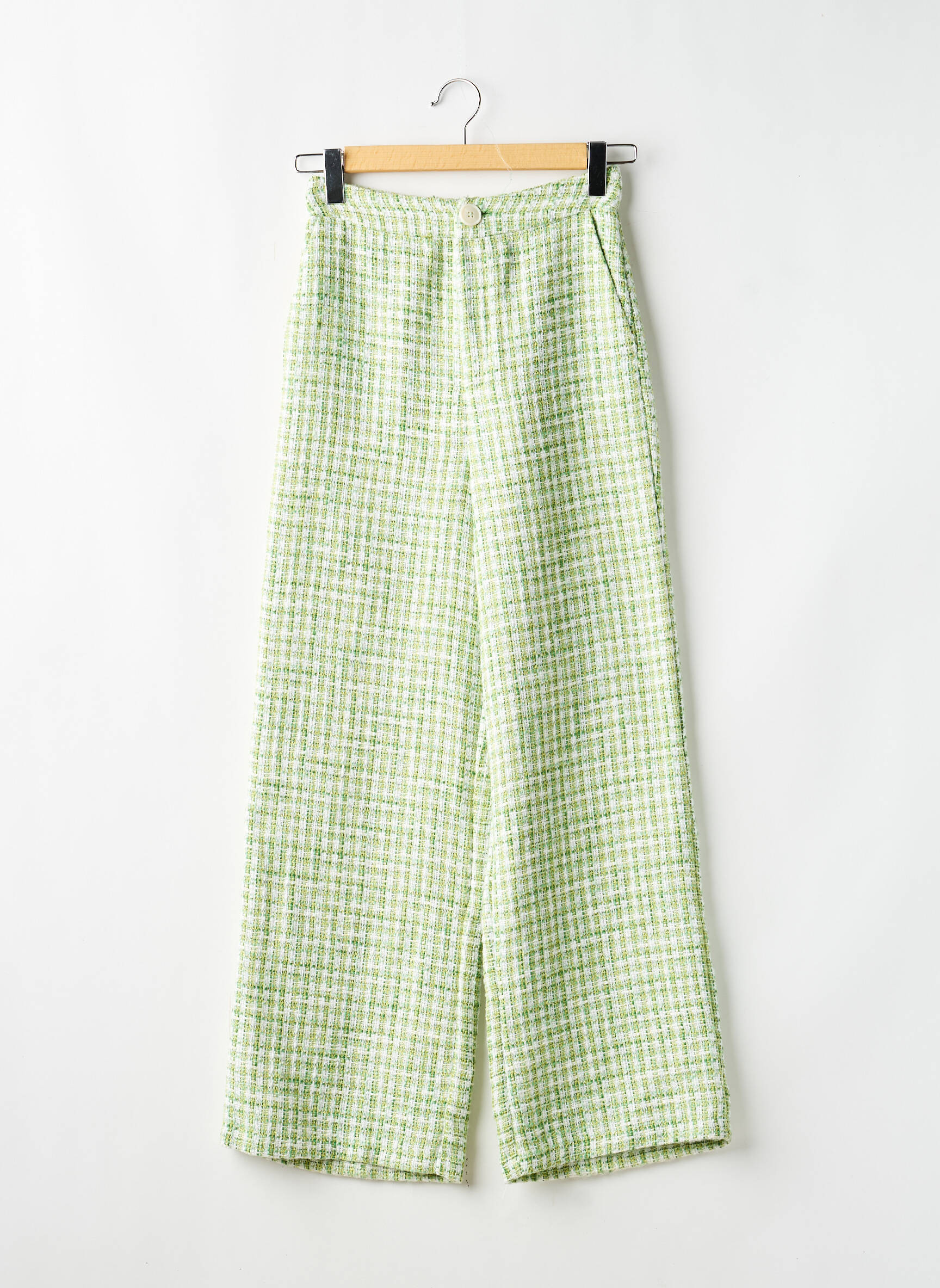 Pantalon droit fermeture zippée sous rabat boutonné taille normale vert STRADIVARIUS femme