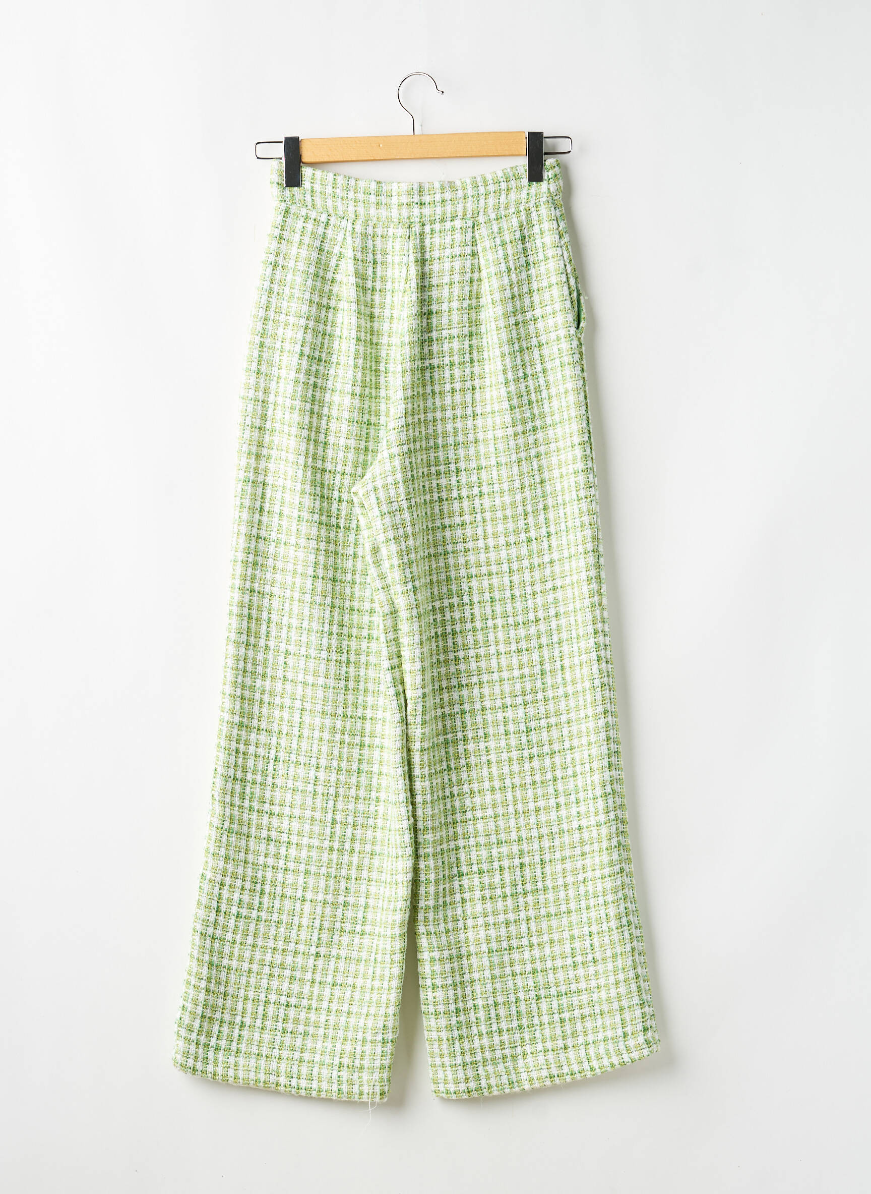 Pantalon droit fermeture zippée sous rabat boutonné taille normale vert STRADIVARIUS femme