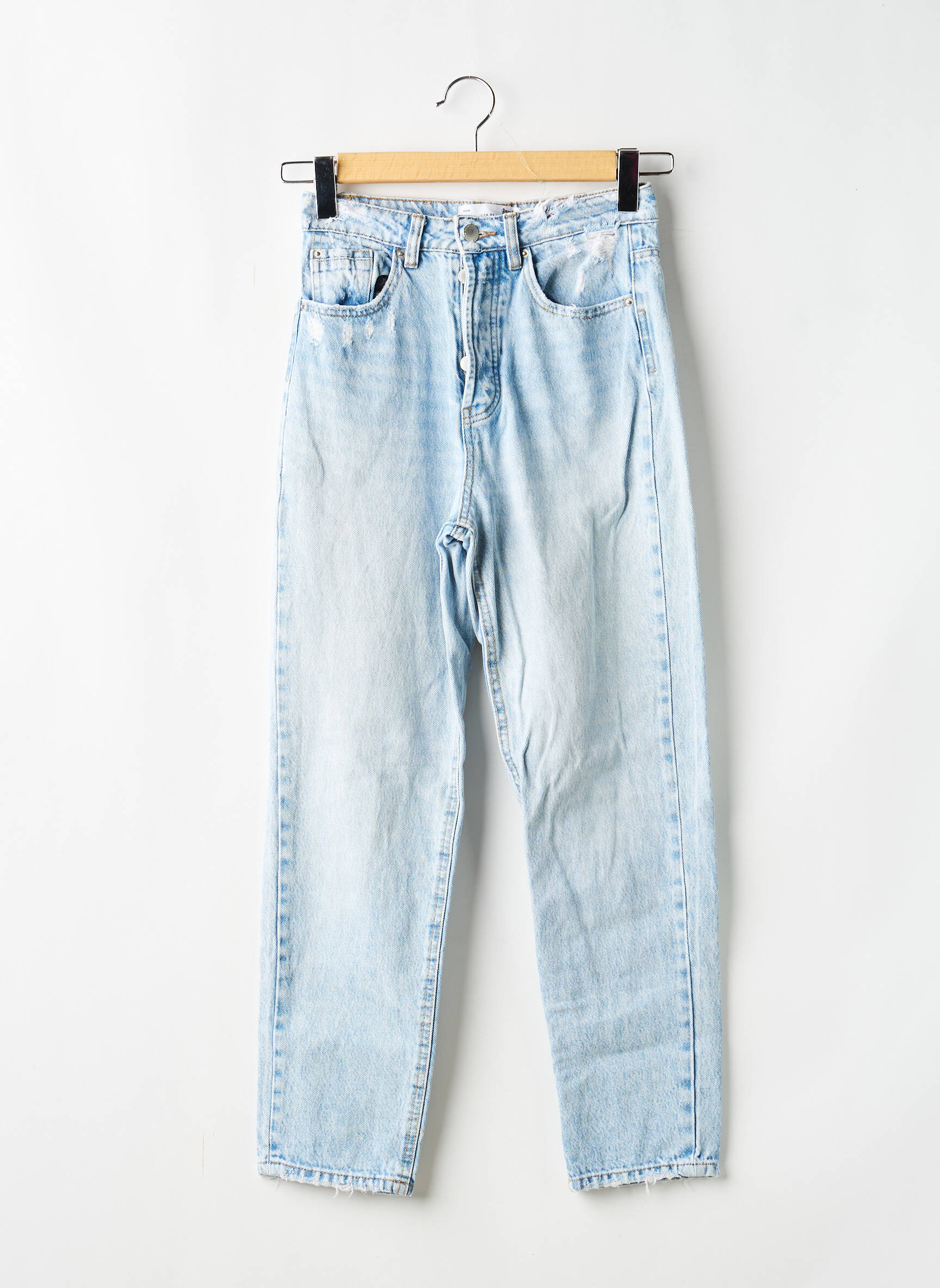 Jeans coupe slim tissage brut taille normale bleu STRADIVARIUS femme