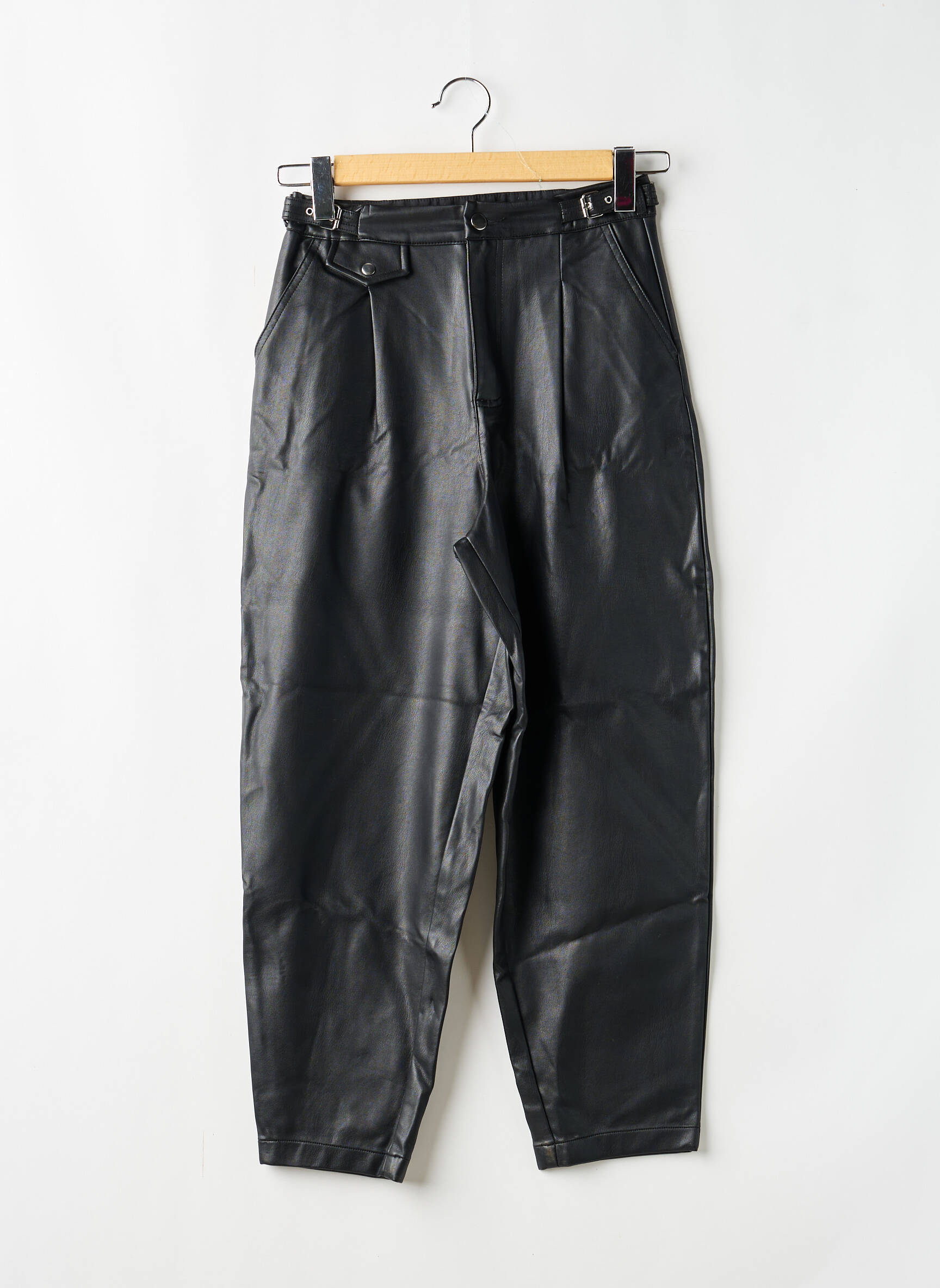 Pantalon large fermeture zippée sous rabat boutonné taille normale noir ZARA femme