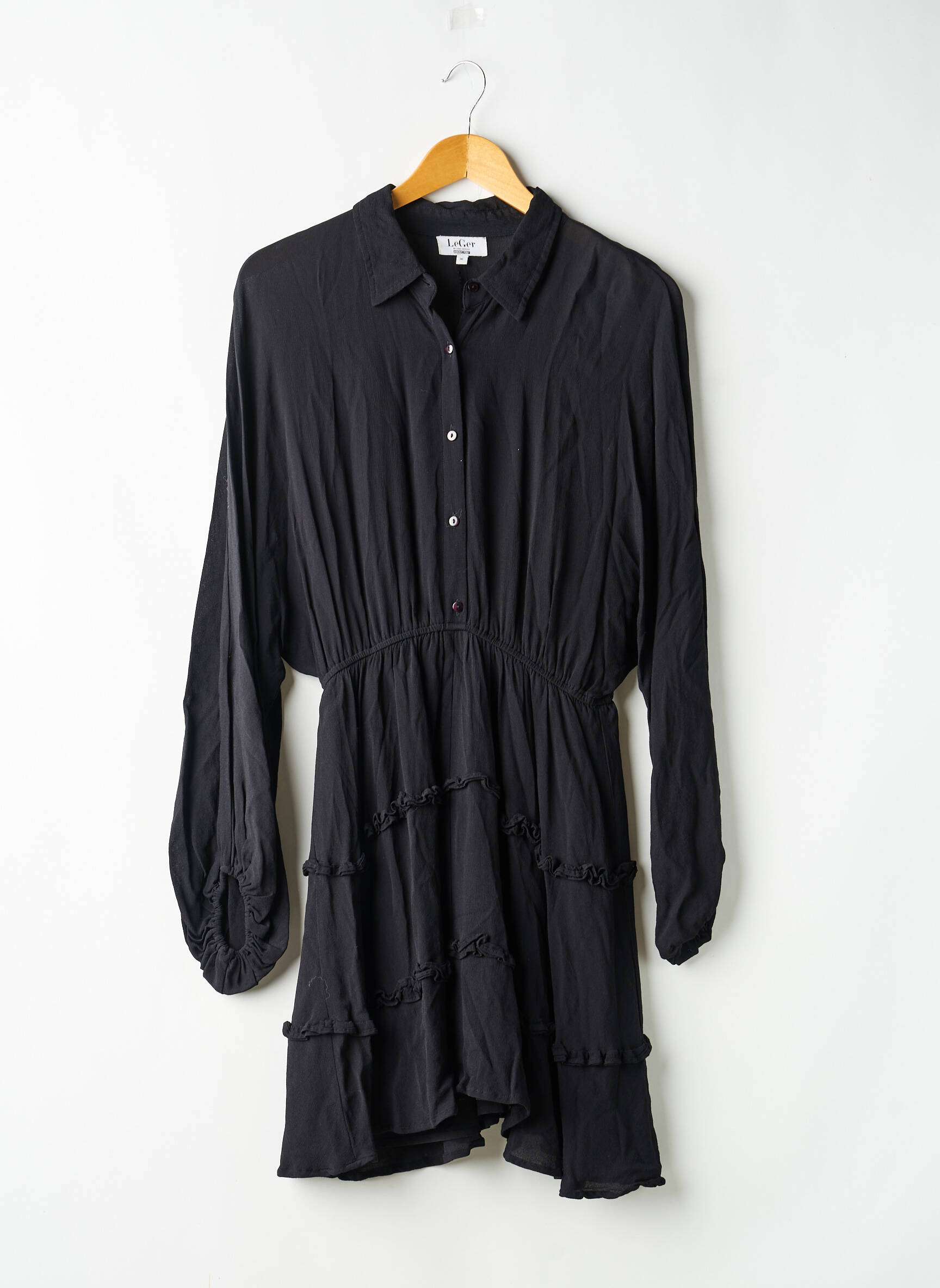 Robe mi-longue coupe fluide manches longues noir LEGER BY LENA GERCKE femme