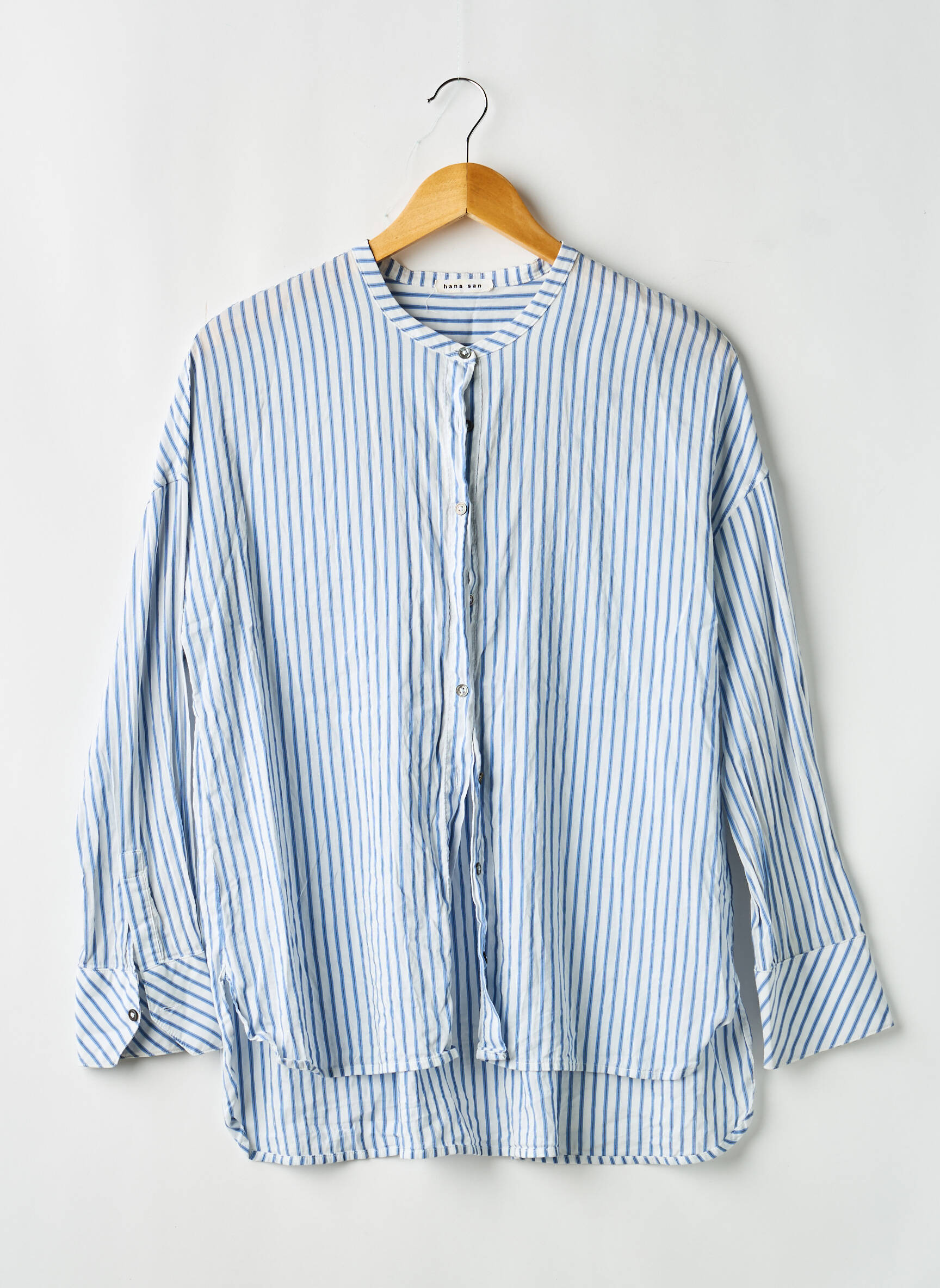 Chemisier tissage popeline manches longues bleu HANA SAN femme