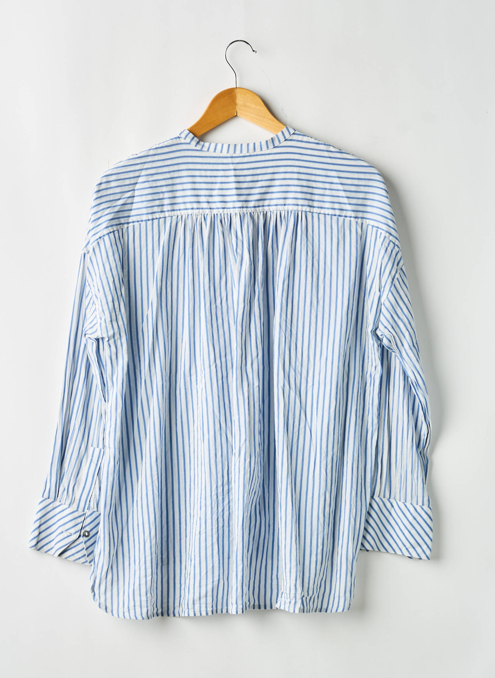 Chemisier tissage popeline manches longues bleu HANA SAN femme
