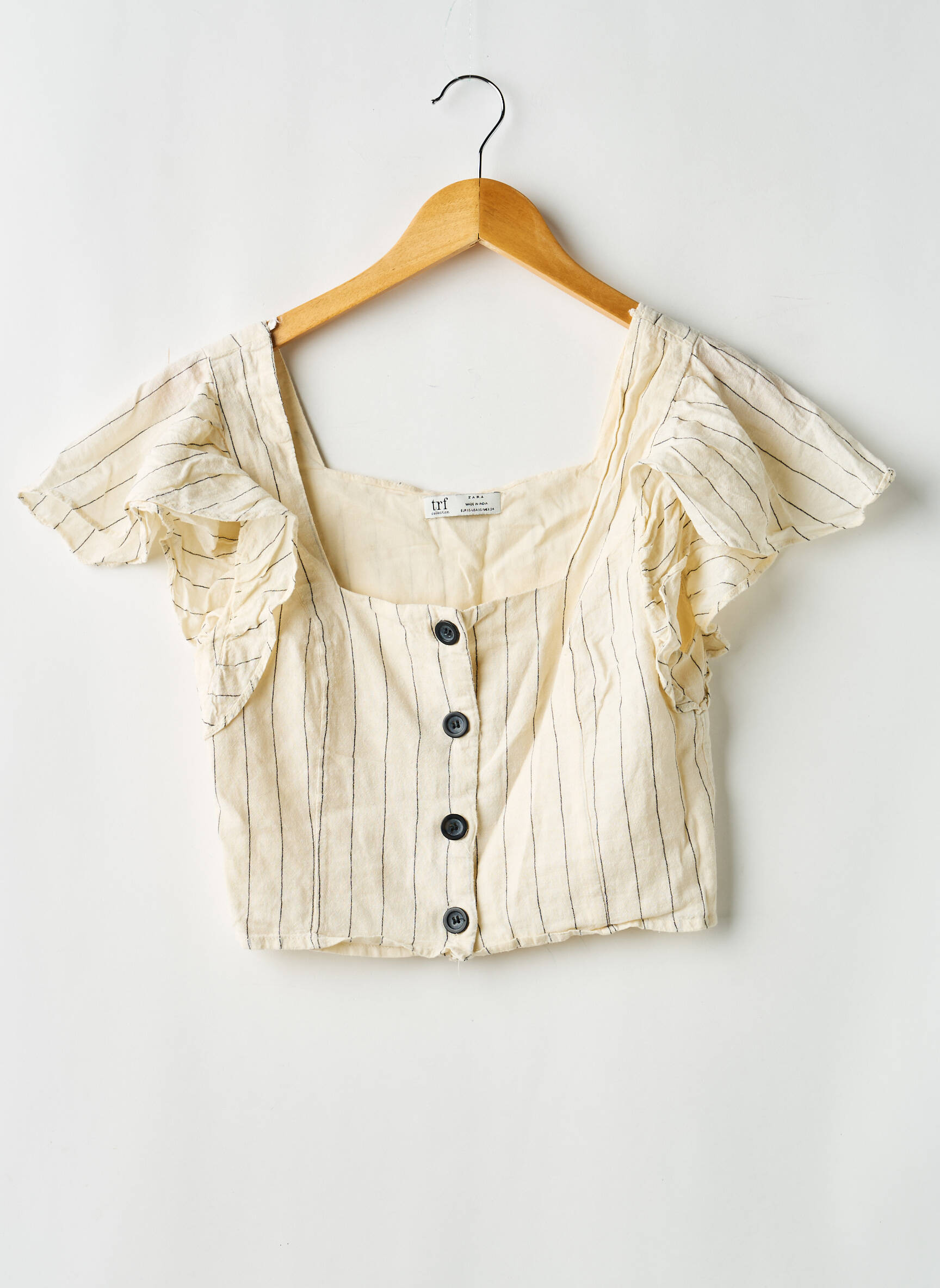 Top col carré manches courtes beige ZARA femme