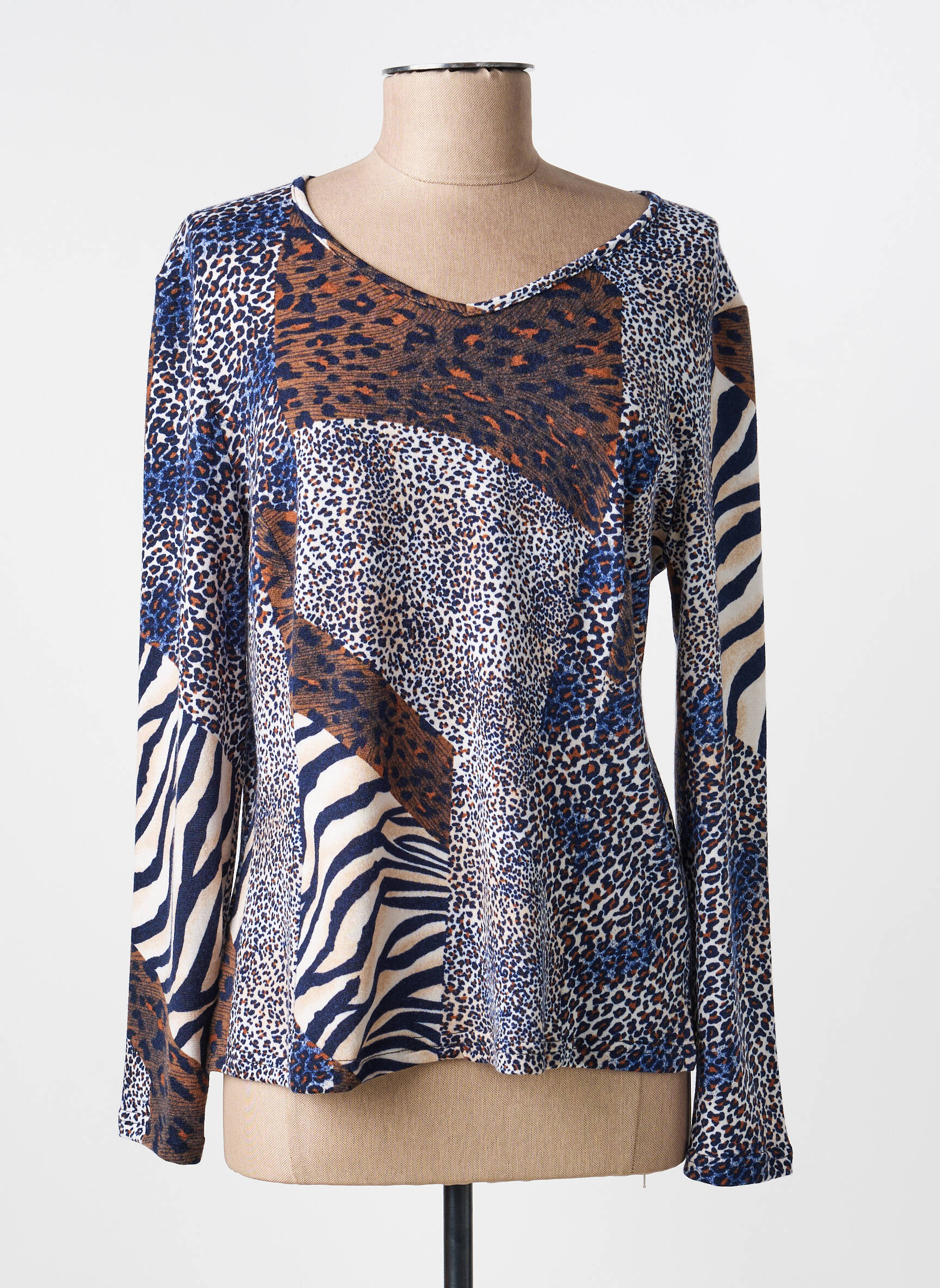 Top stretch manches longues bleu FRANCE RIVOIRE femme