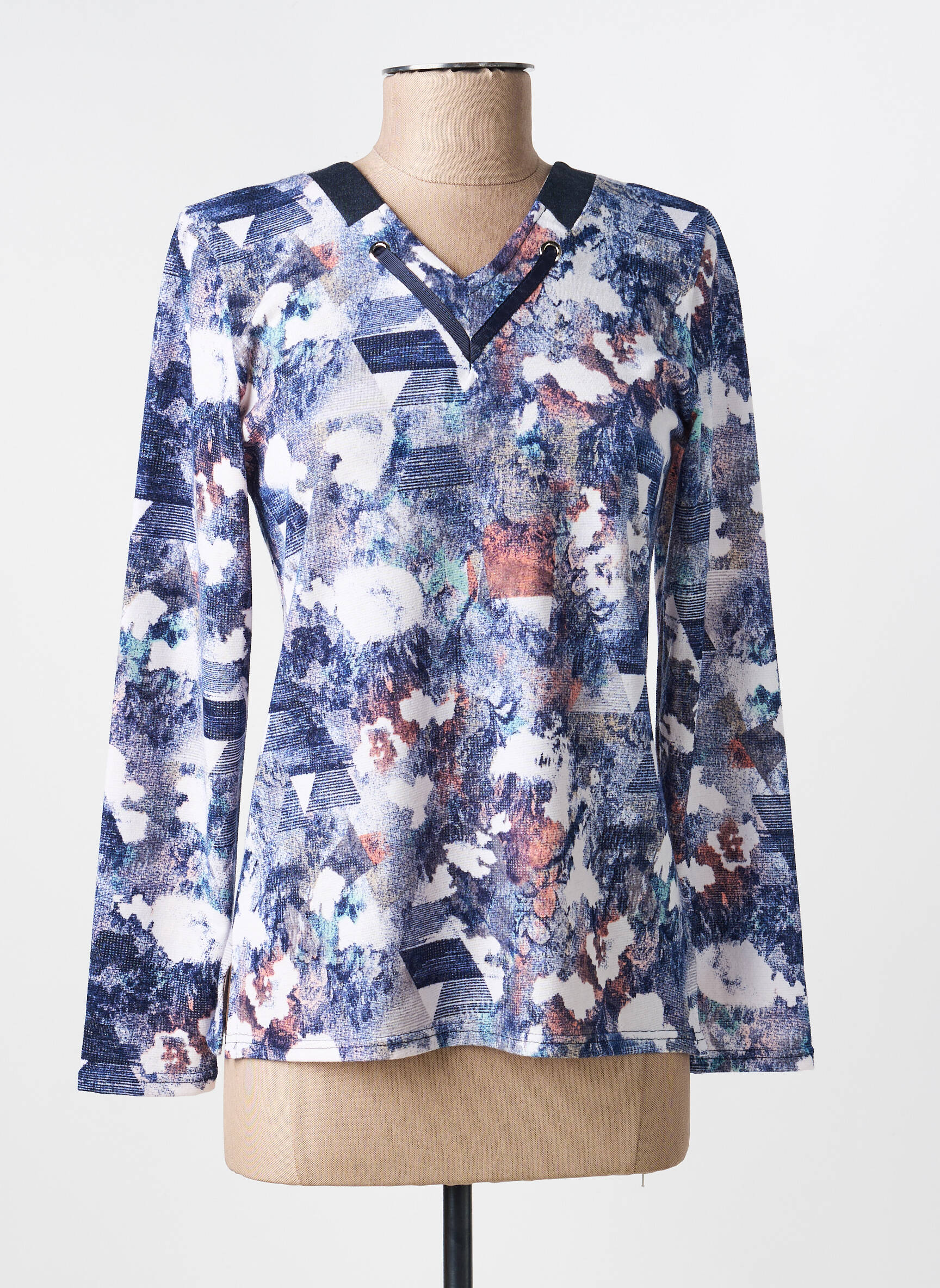 Top stretch manches longues bleu GEVANA femme