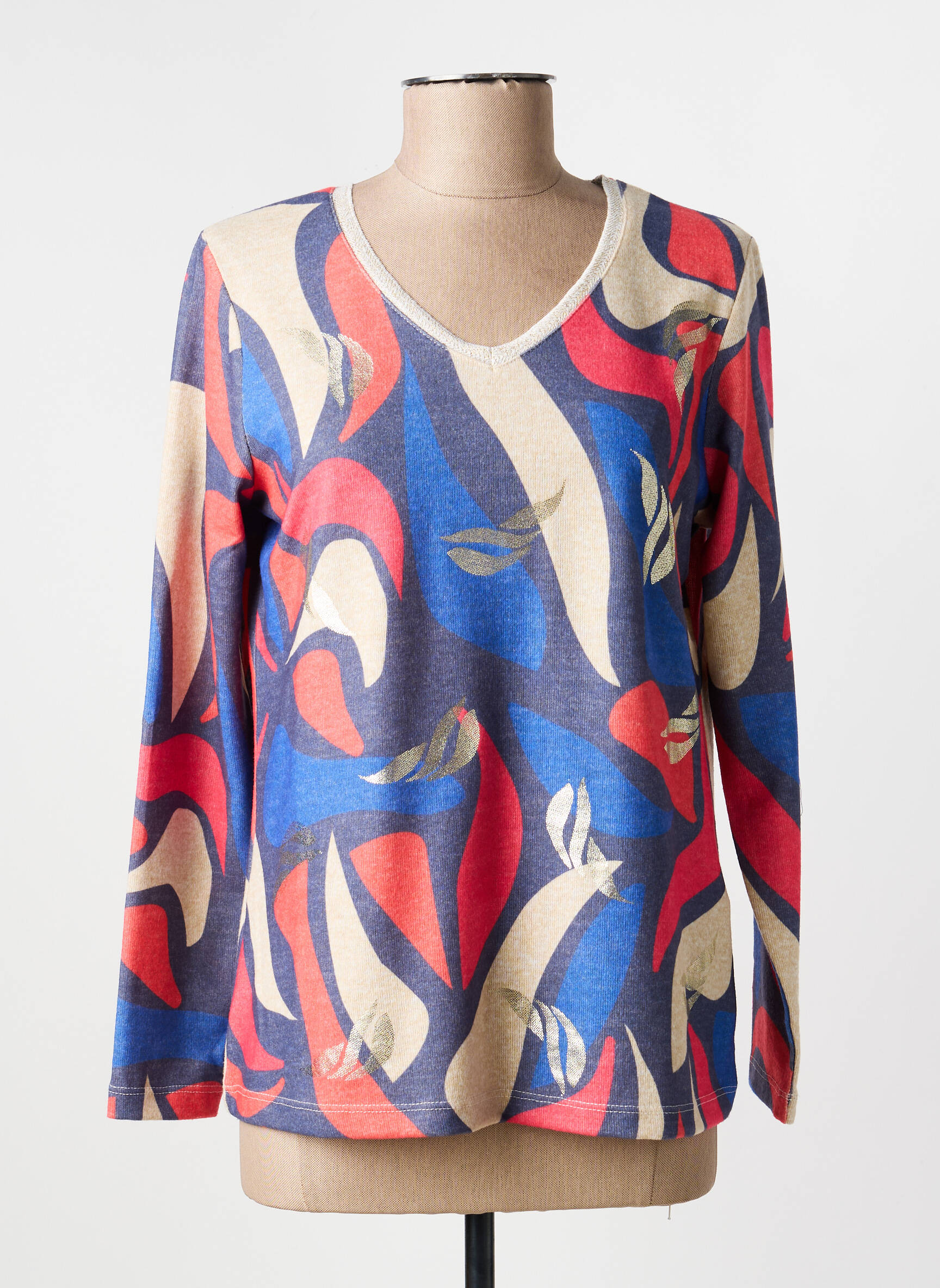 Pull coupe droite manches longues bleu FRANCE RIVOIRE femme