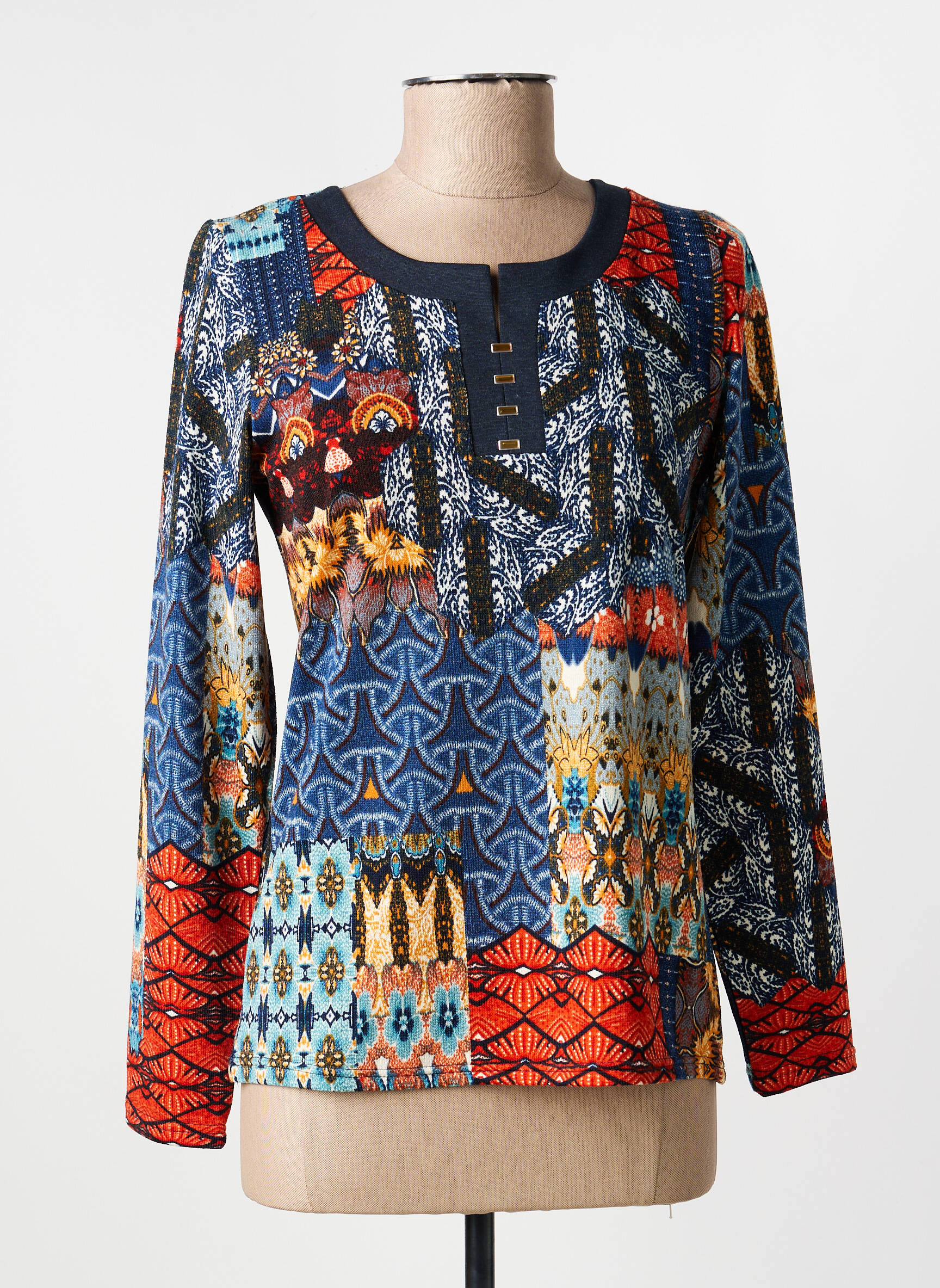 Top stretch manches longues bleu GEVANA femme