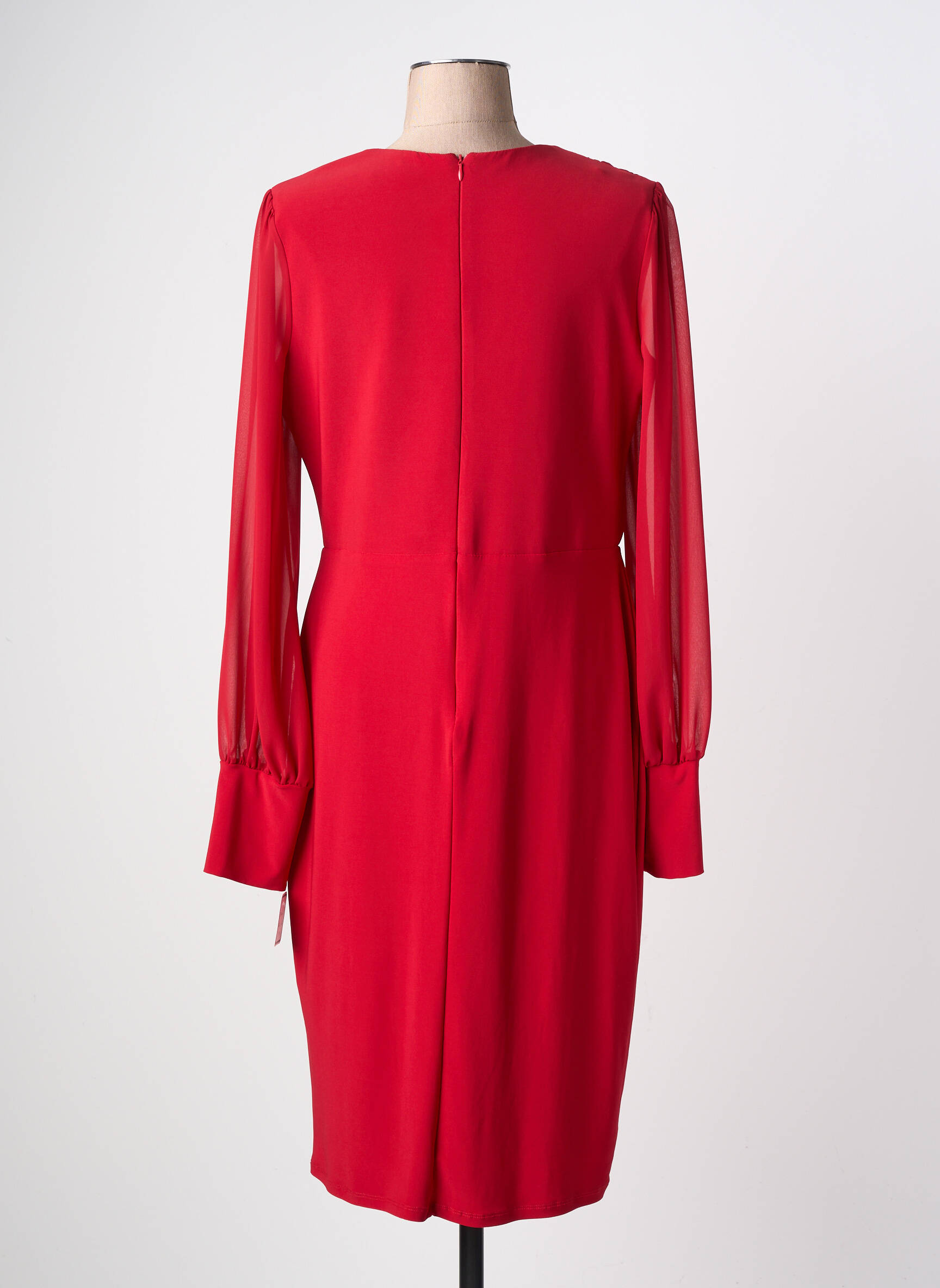 Robe mi-longue manches longues manches longues rouge FASHION NEW YORK femme
