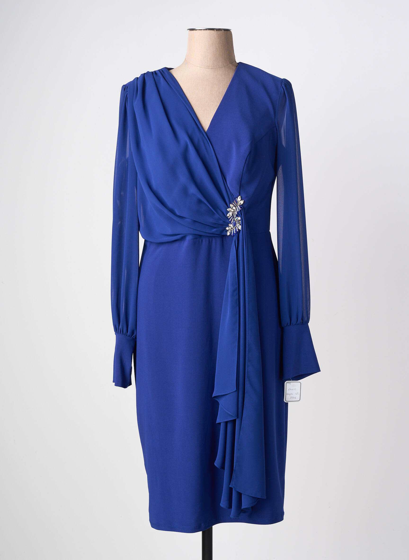 Robe mi-longue manches longues manches longues bleu FASHION NEW YORK femme
