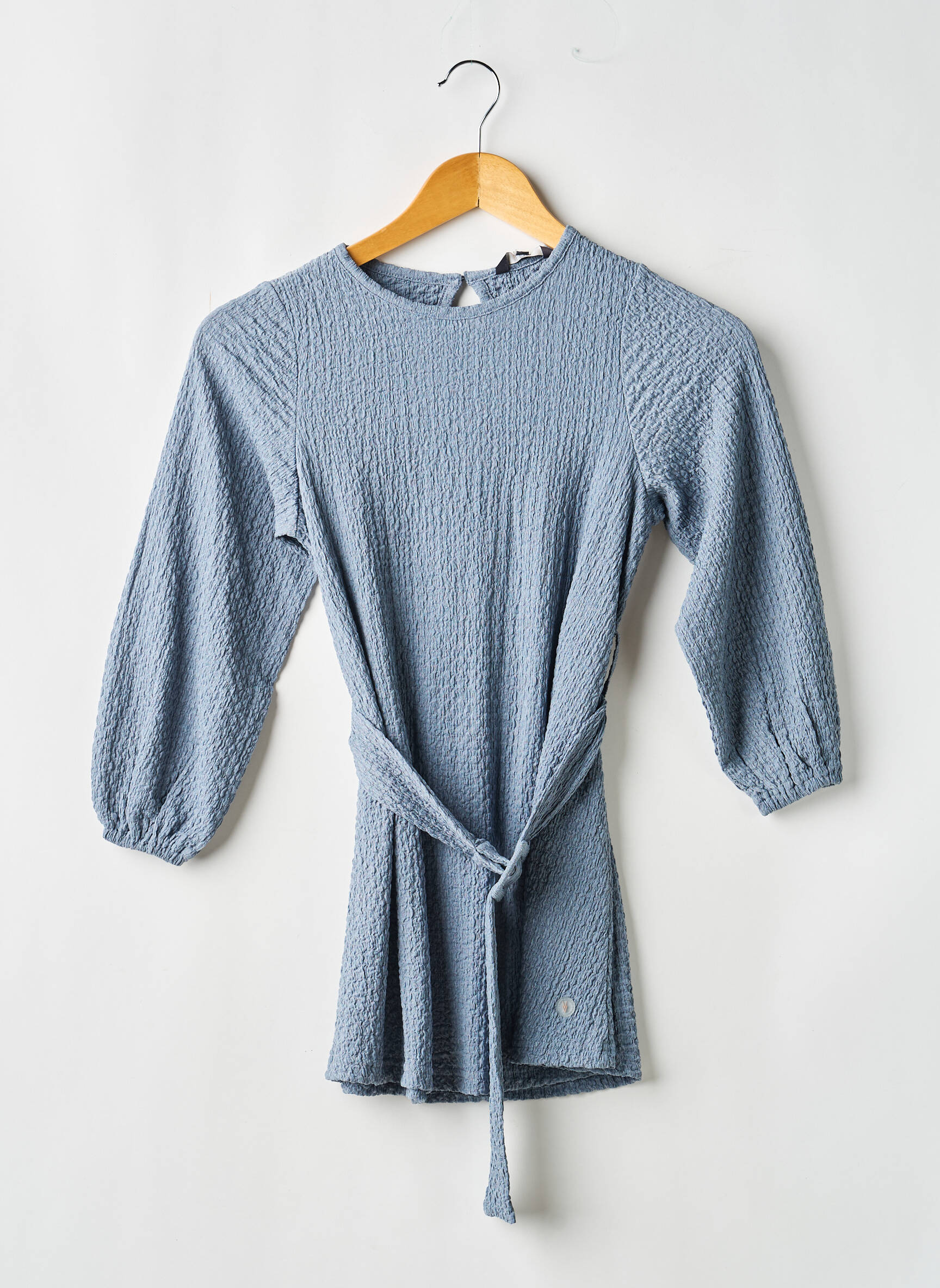 Robe mi-longue col rond manches longues bleu LEVV LABEL fille