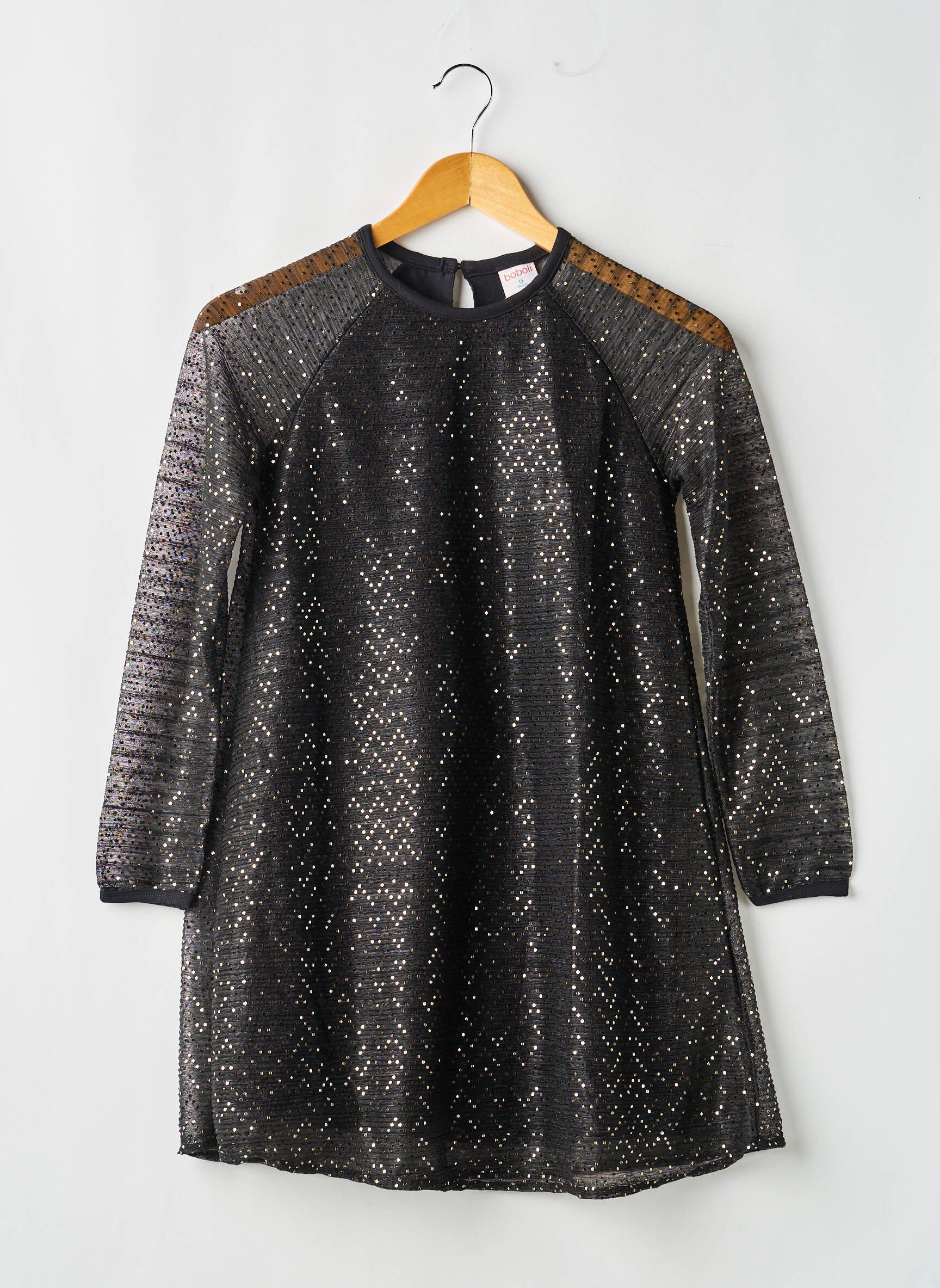 Robe mi-longue col rond manches longues noir BOBOLI fille