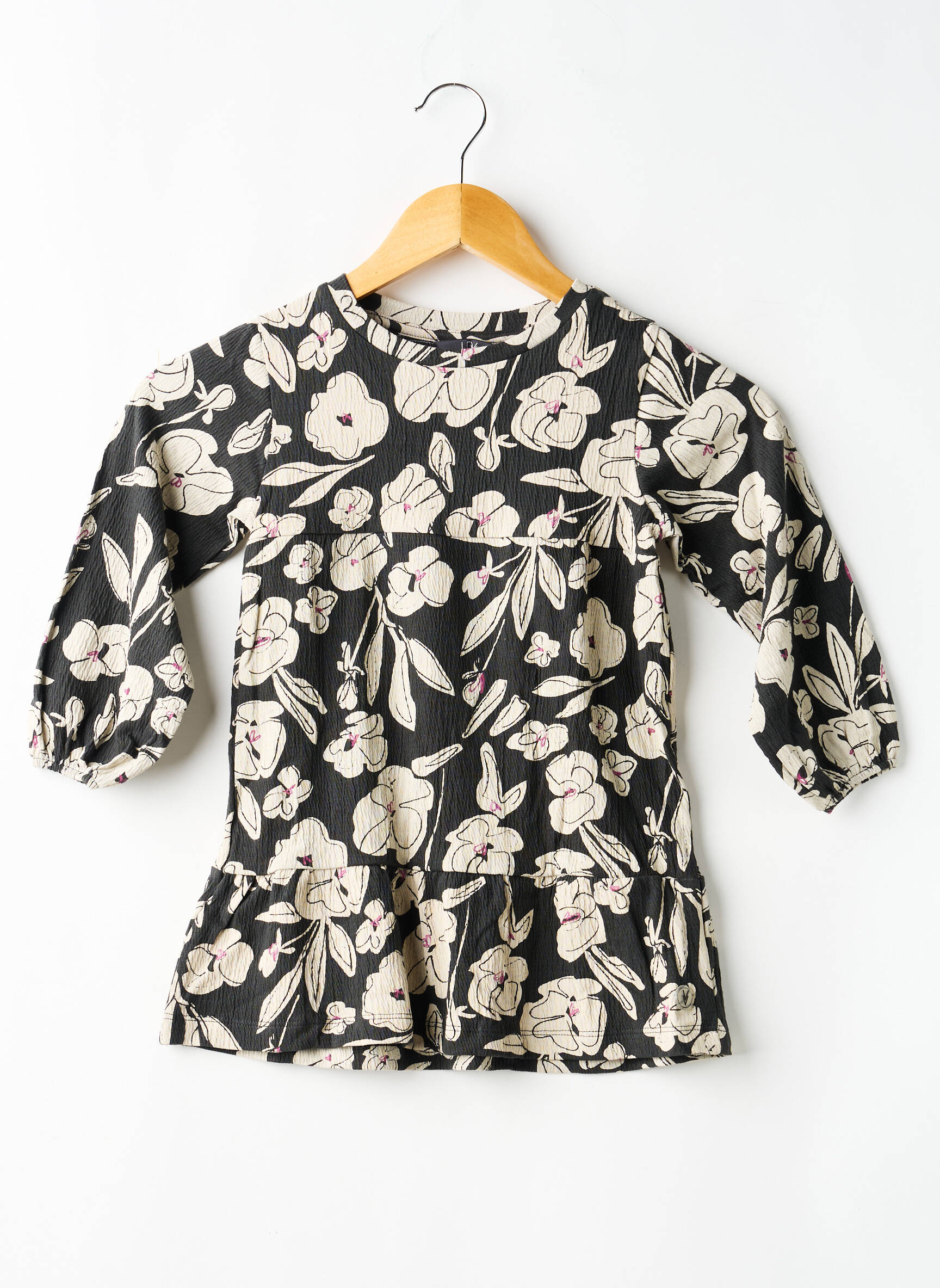 Robe mi-longue col rond manches longues noir LEVV LABEL fille