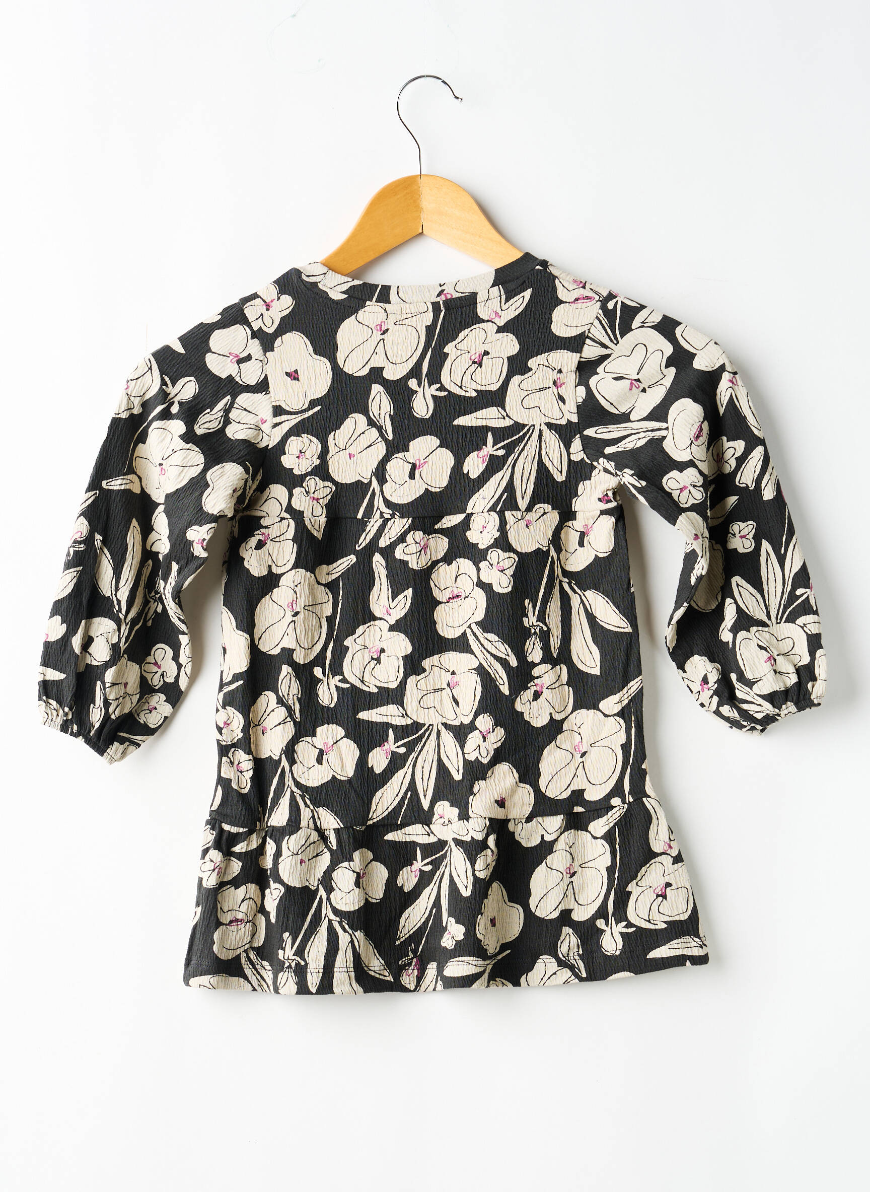 Robe mi-longue col rond manches longues noir LEVV LABEL fille