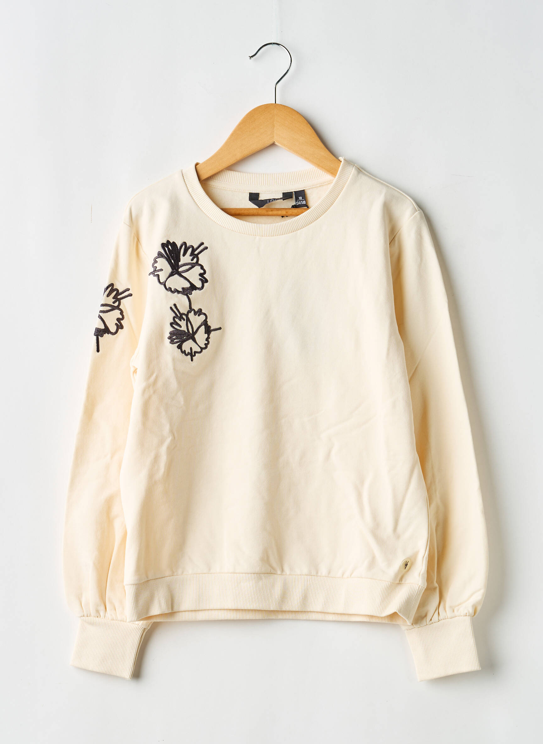 Sweat-shirt broderie manches longues beige LEVV LABEL fille