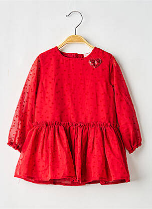 Robe mi-longue fermeture zippée au dos manches longues rouge BOBOLI fille
