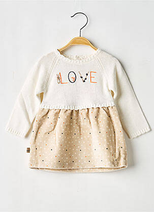Robe mi-longue fermeture boutonnée au dos manches longues beige BOBOLI fille