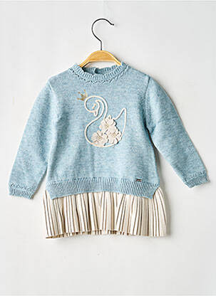 Robe mi-longue col rond manches longues bleu MAYORAL fille