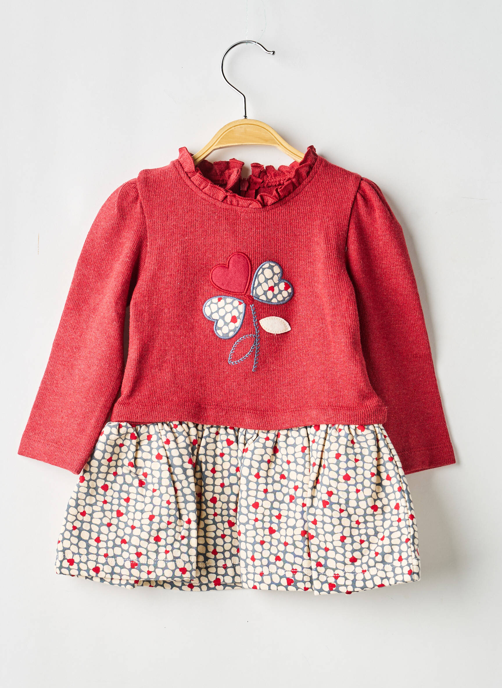 Robe mi-longue fermeture zippée au dos manches longues rouge MAYORAL fille