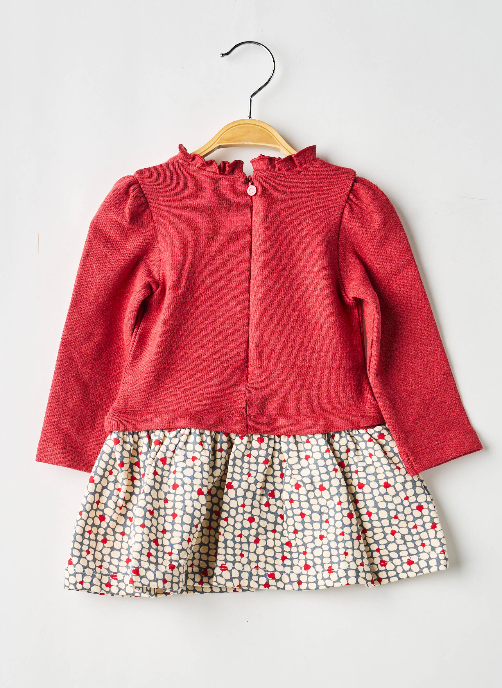 Robe mi-longue fermeture zippée au dos manches longues rouge MAYORAL fille