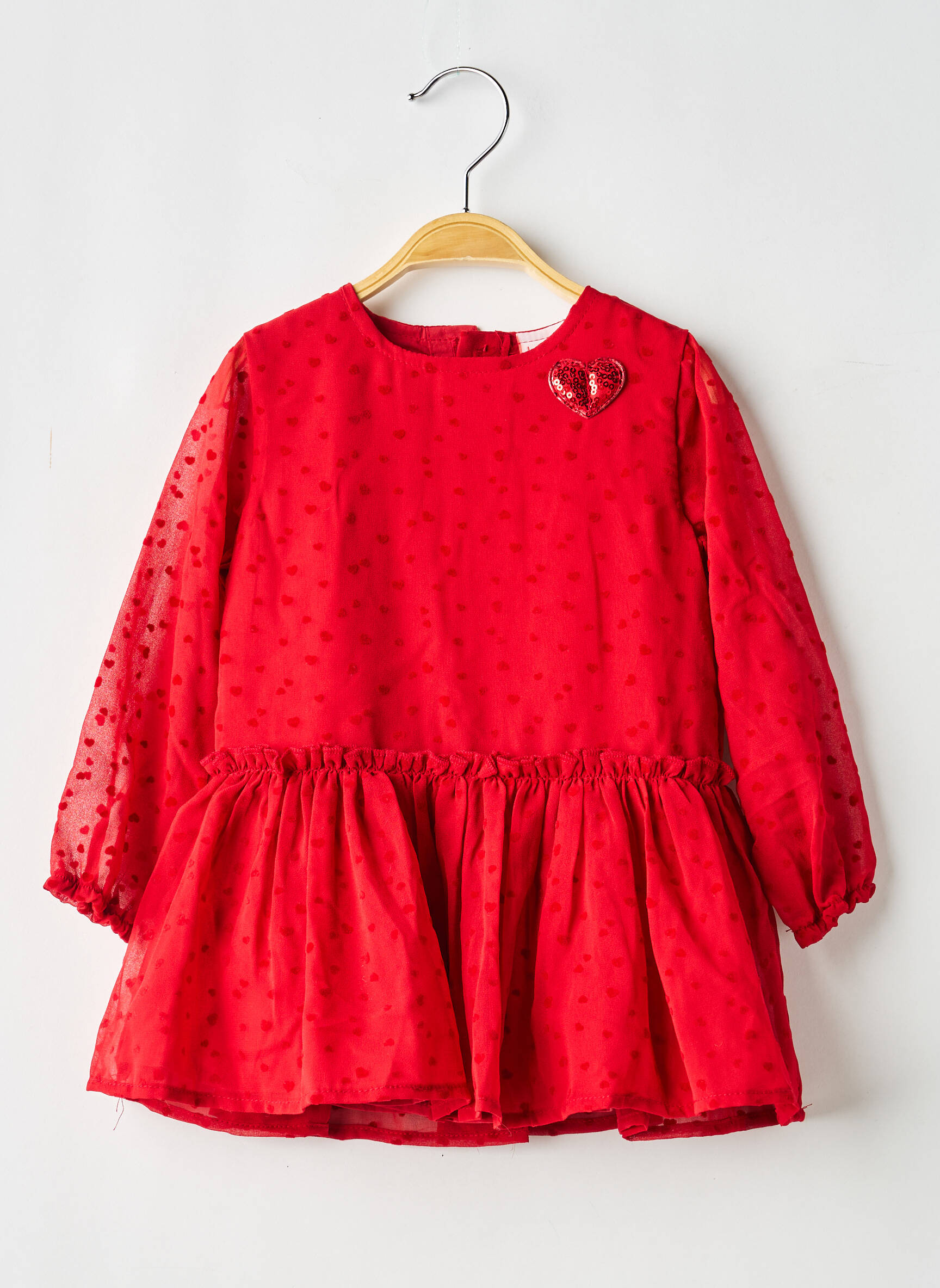 Robe mi-longue fermeture zippée au dos manches longues rouge BOBOLI fille