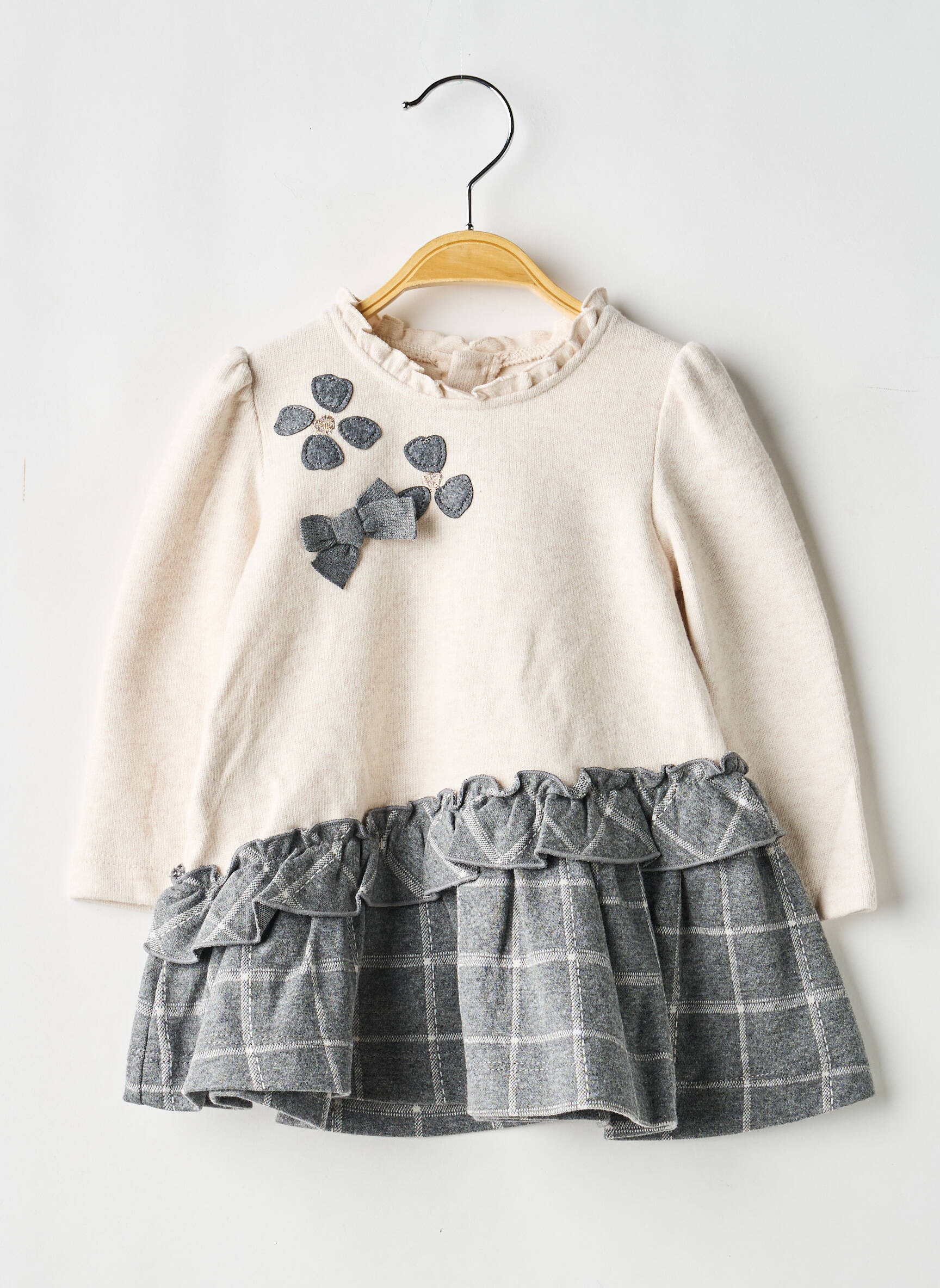Robe mi-longue fermeture zippée au dos manches longues beige MAYORAL fille