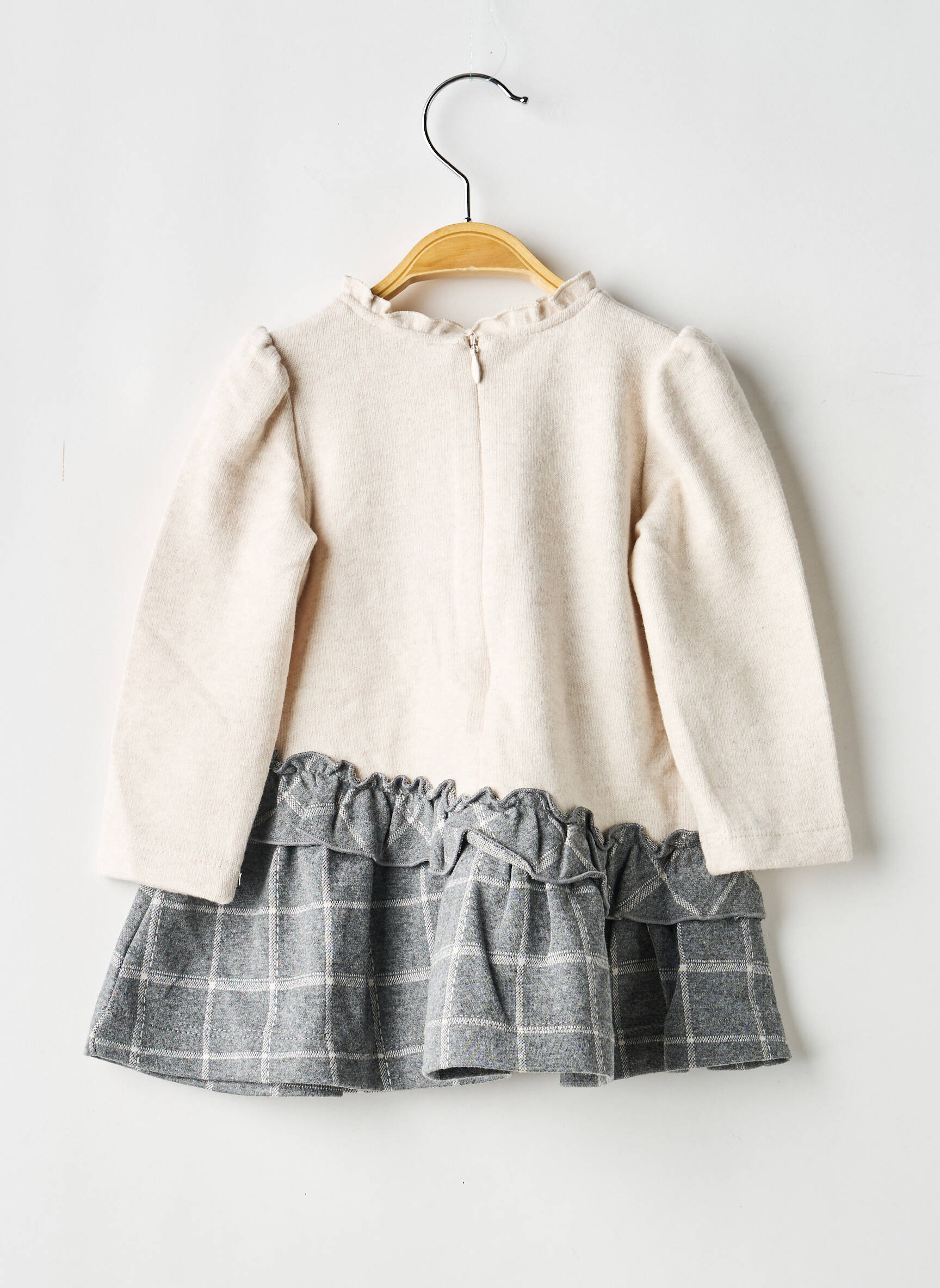 Robe mi-longue fermeture zippée au dos manches longues beige MAYORAL fille