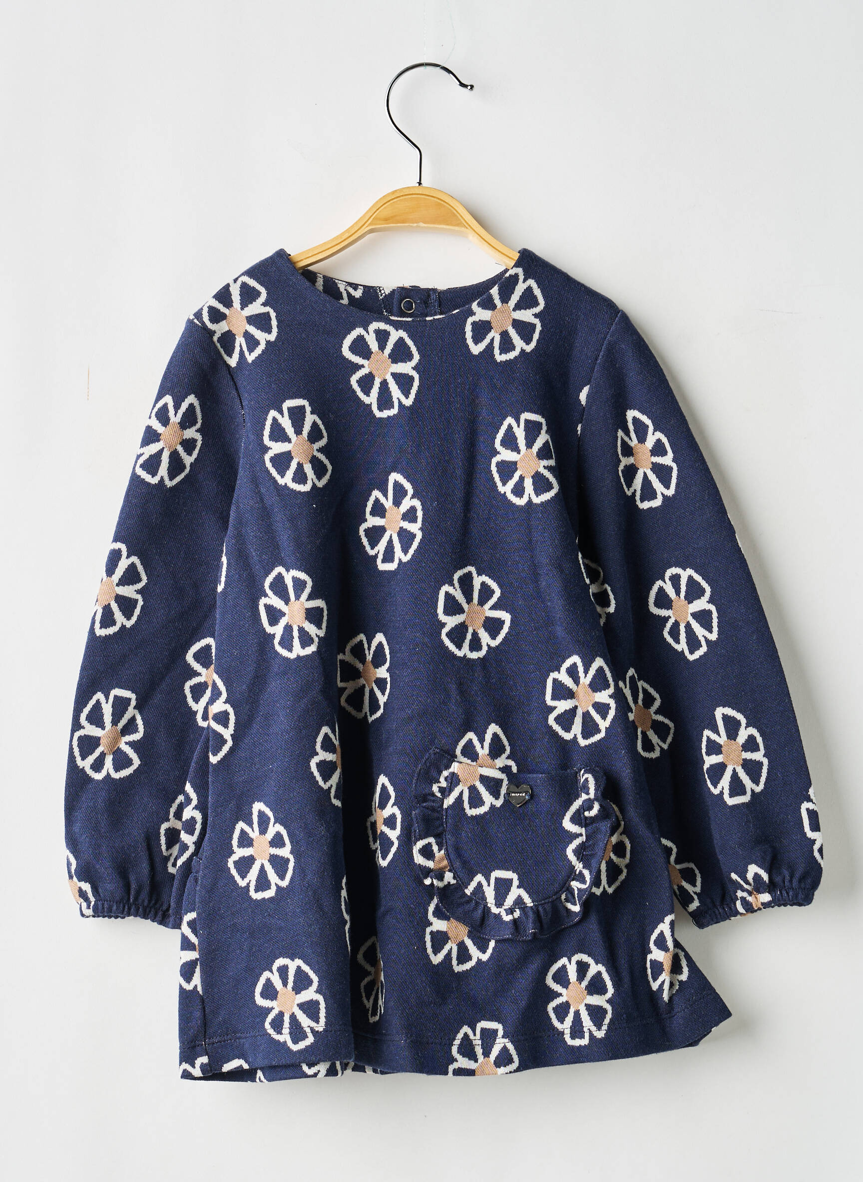 Robe longue col rond manches longues bleu MAYORAL fille