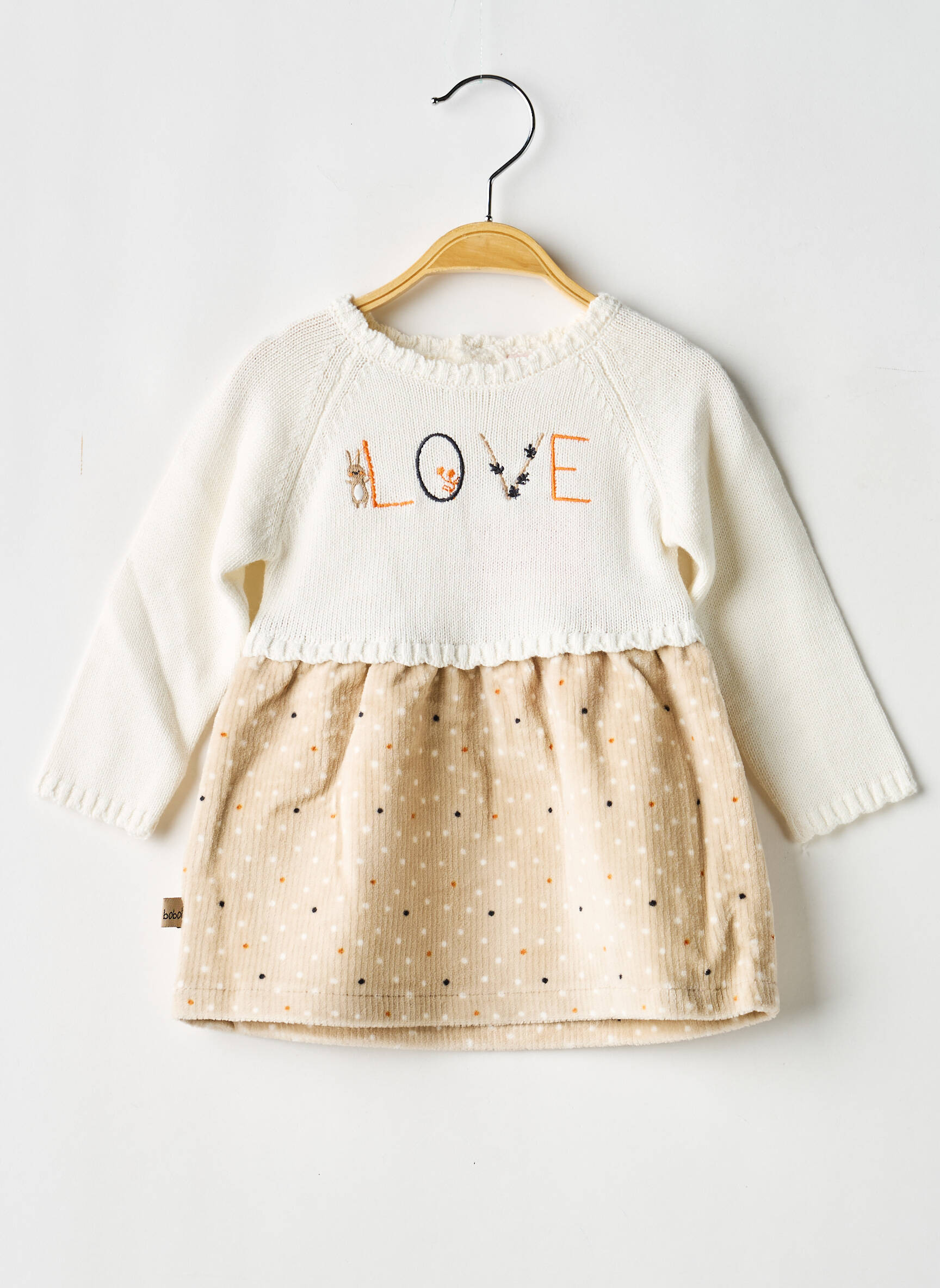 Robe mi-longue fermeture boutonnée au dos manches longues beige BOBOLI fille