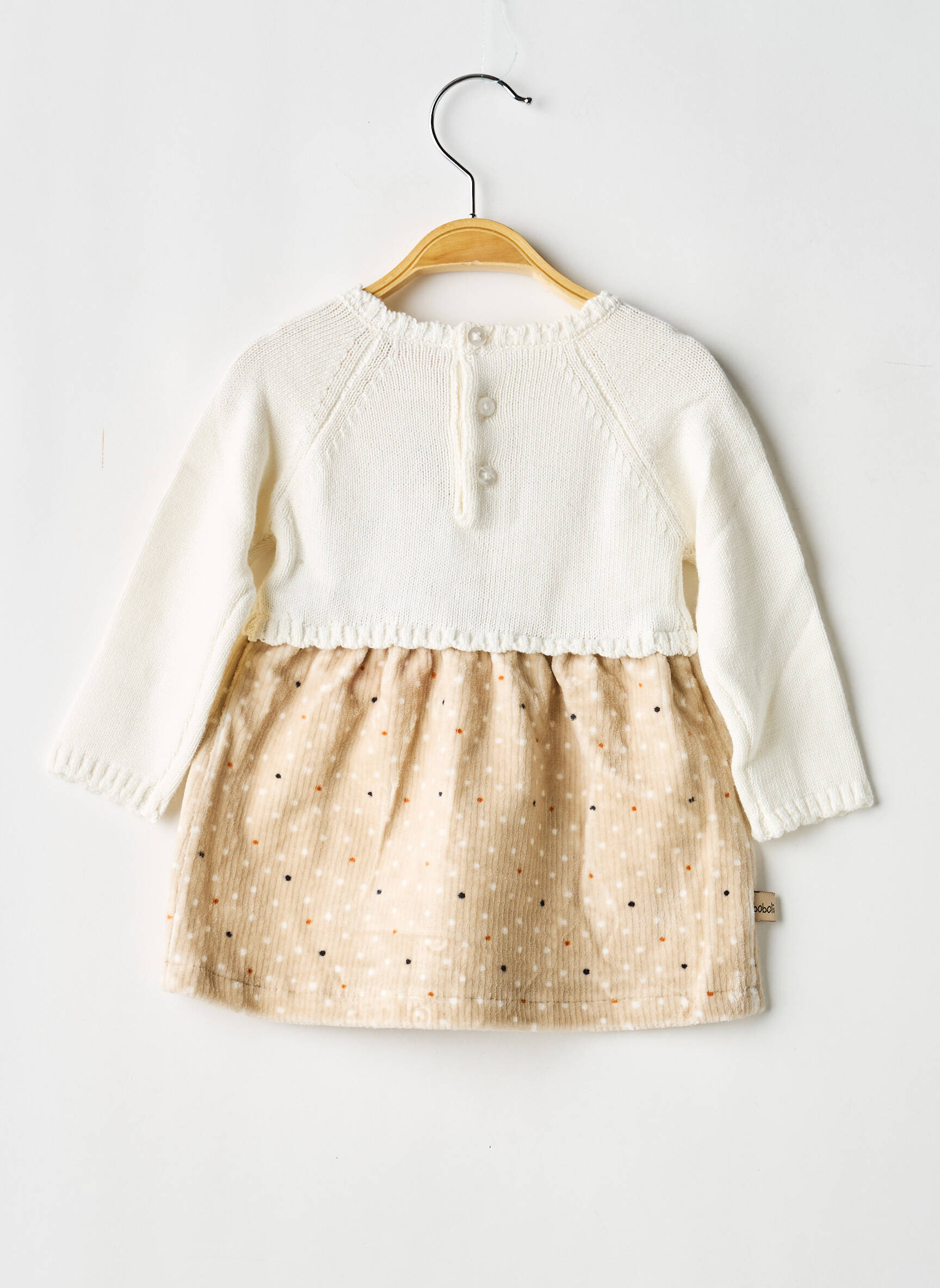 Robe mi-longue fermeture boutonnée au dos manches longues beige BOBOLI fille