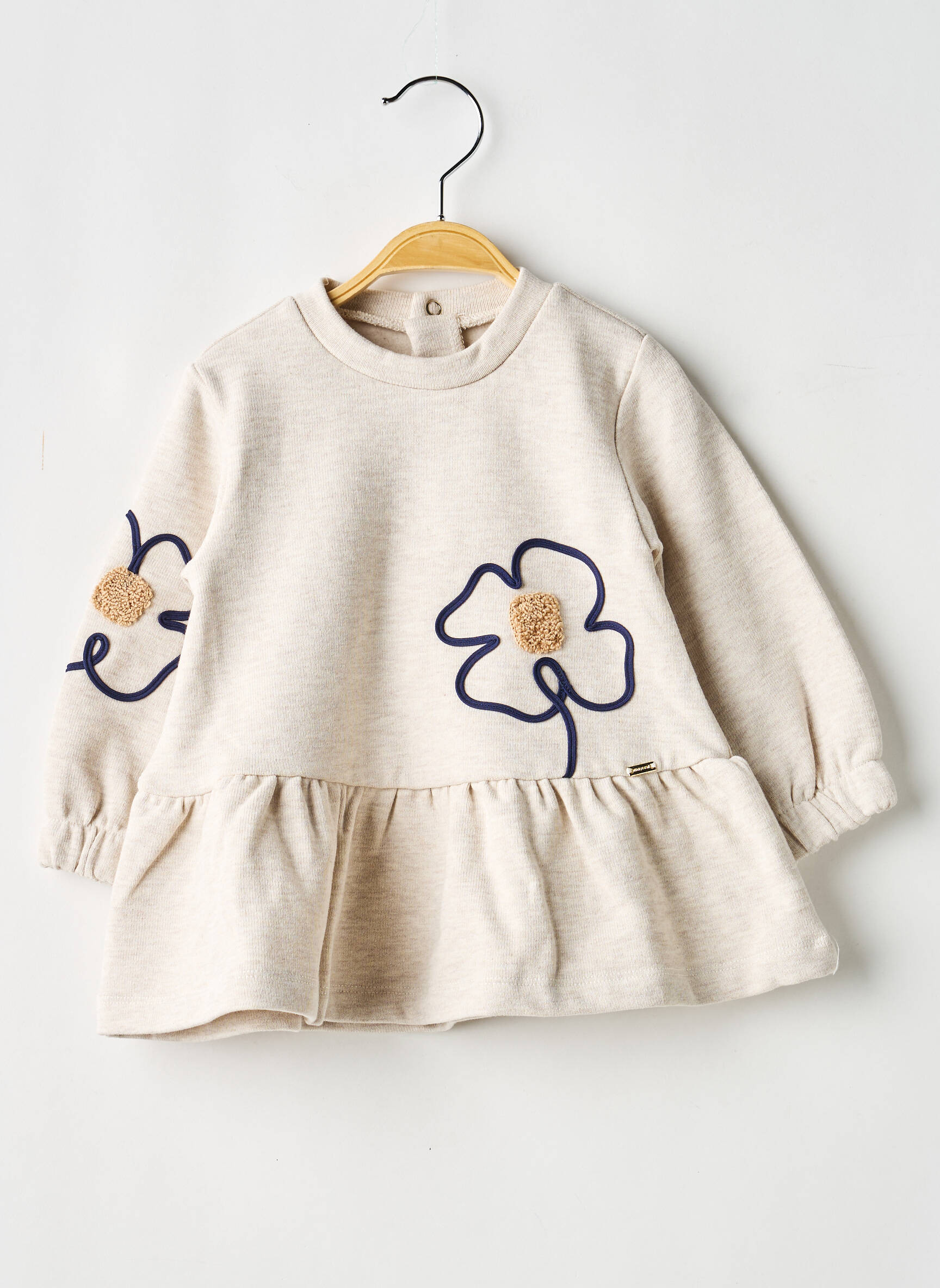 Robe mi-longue fermeture pressionnée manches longues beige MAYORAL fille