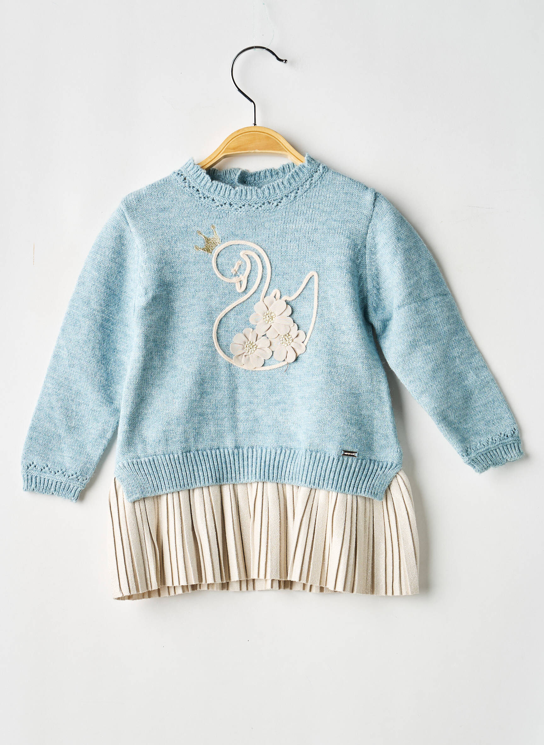 Robe mi-longue col rond manches longues bleu MAYORAL fille
