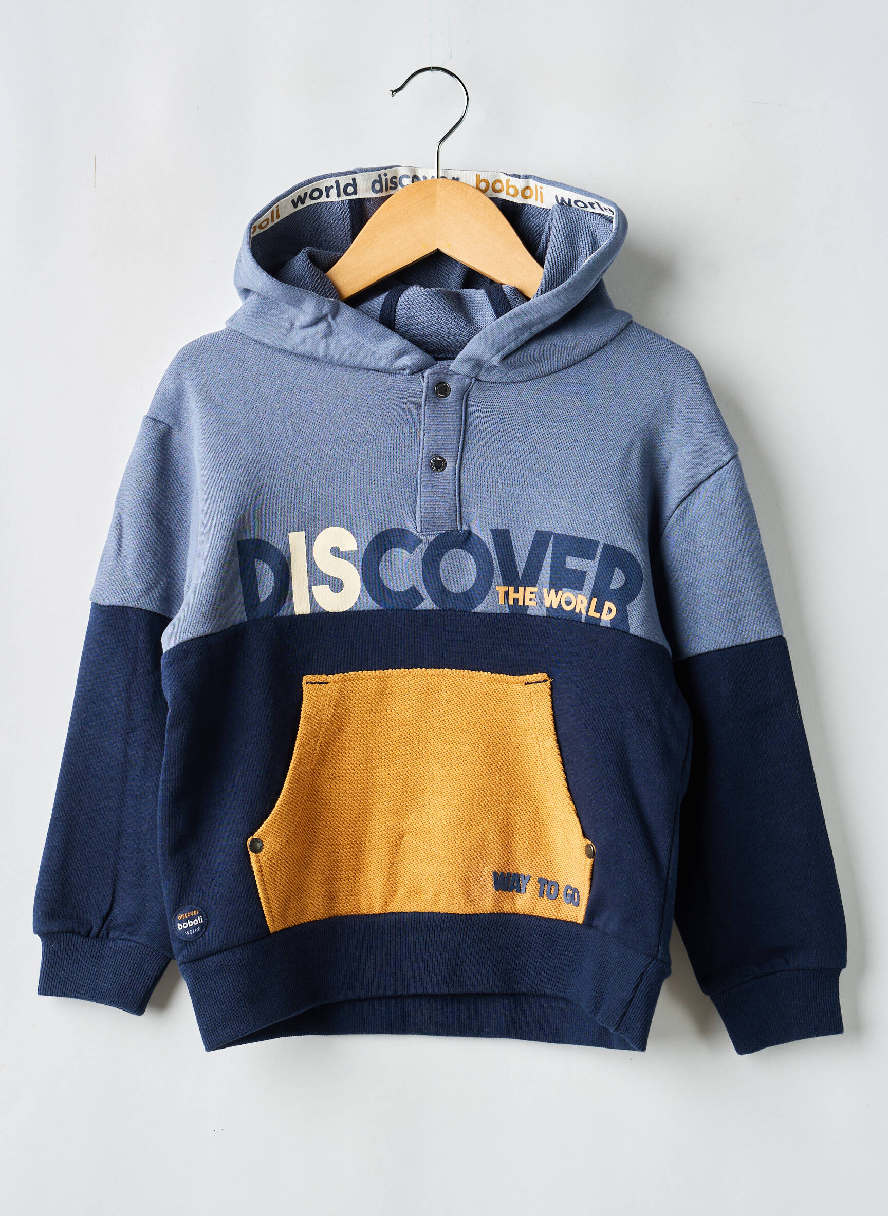 Sweat-shirt à capuche poches manches longues bleu BOBOLI garçon