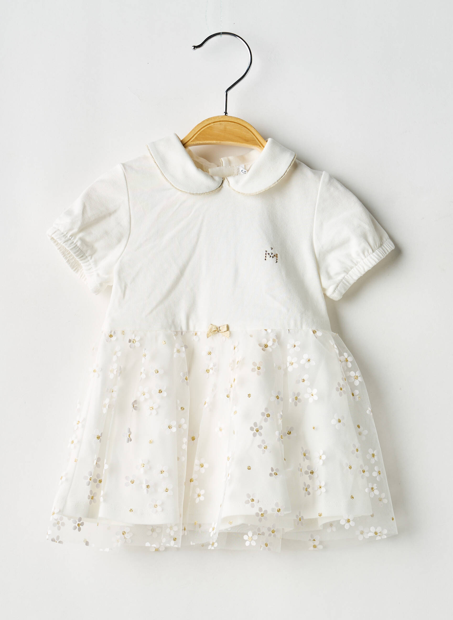 Robe mi-longue col claudine manches courtes blanc GYMP fille