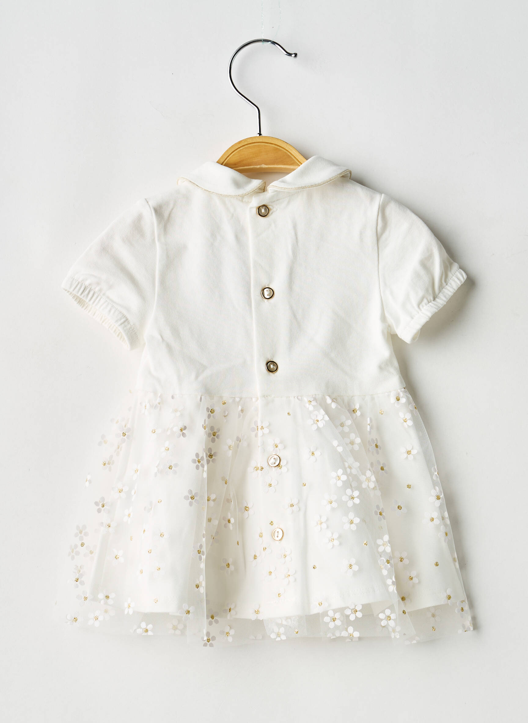 Robe mi-longue col claudine manches courtes blanc GYMP fille