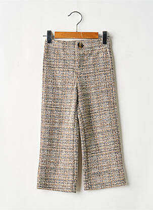 Pantalon droit fermeture zippée sous rabat boutonné taille élastique beige LEVV LABEL fille