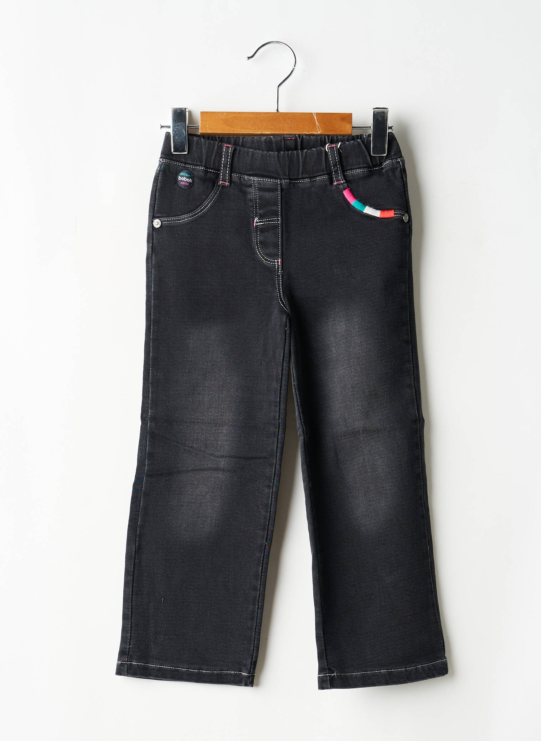 Jeans coupe droite taille élastique taille élastique noir BOBOLI fille