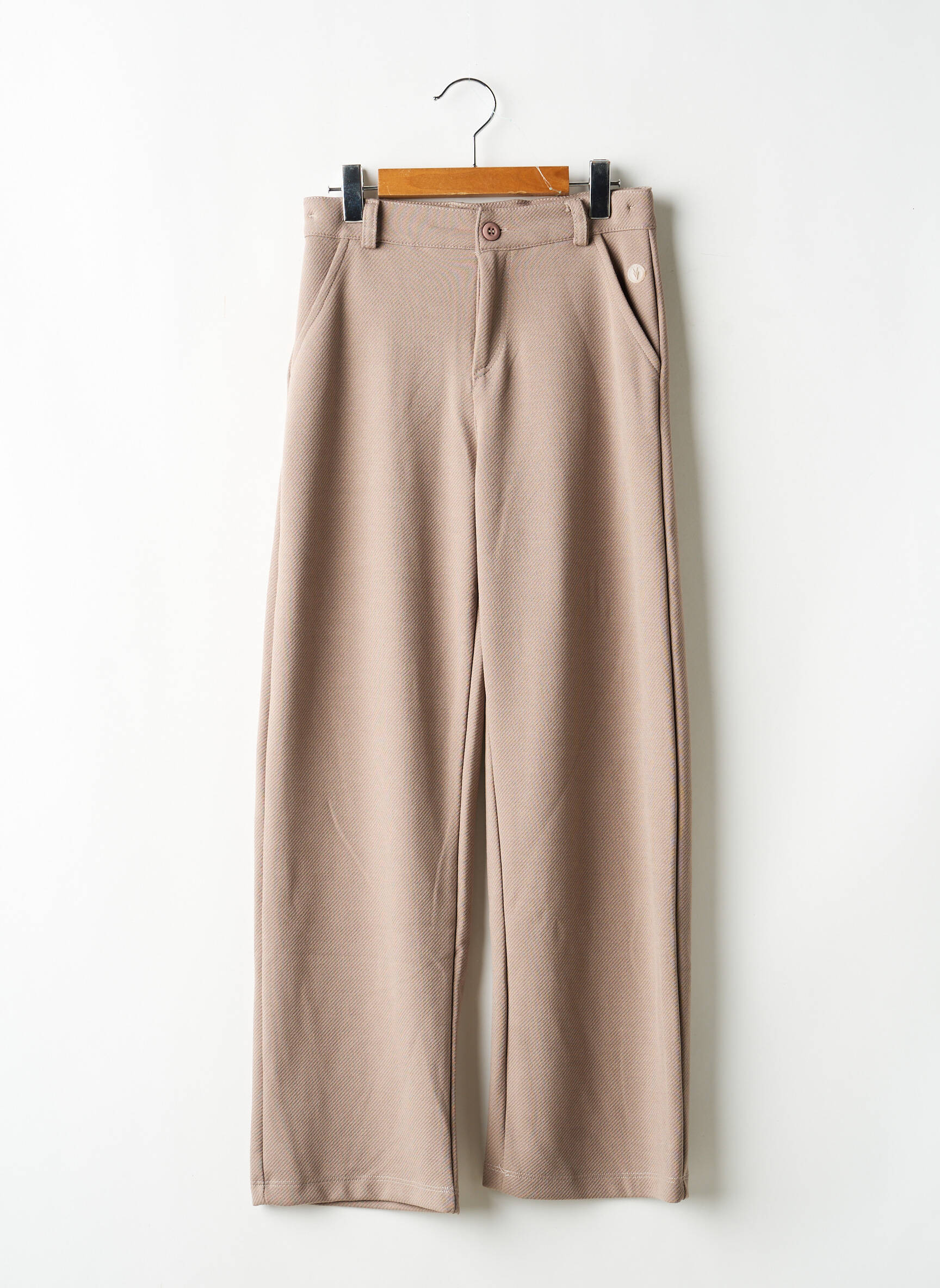 Pantalon droit fermeture zippée sous rabat boutonné beige LEVV LABEL fille