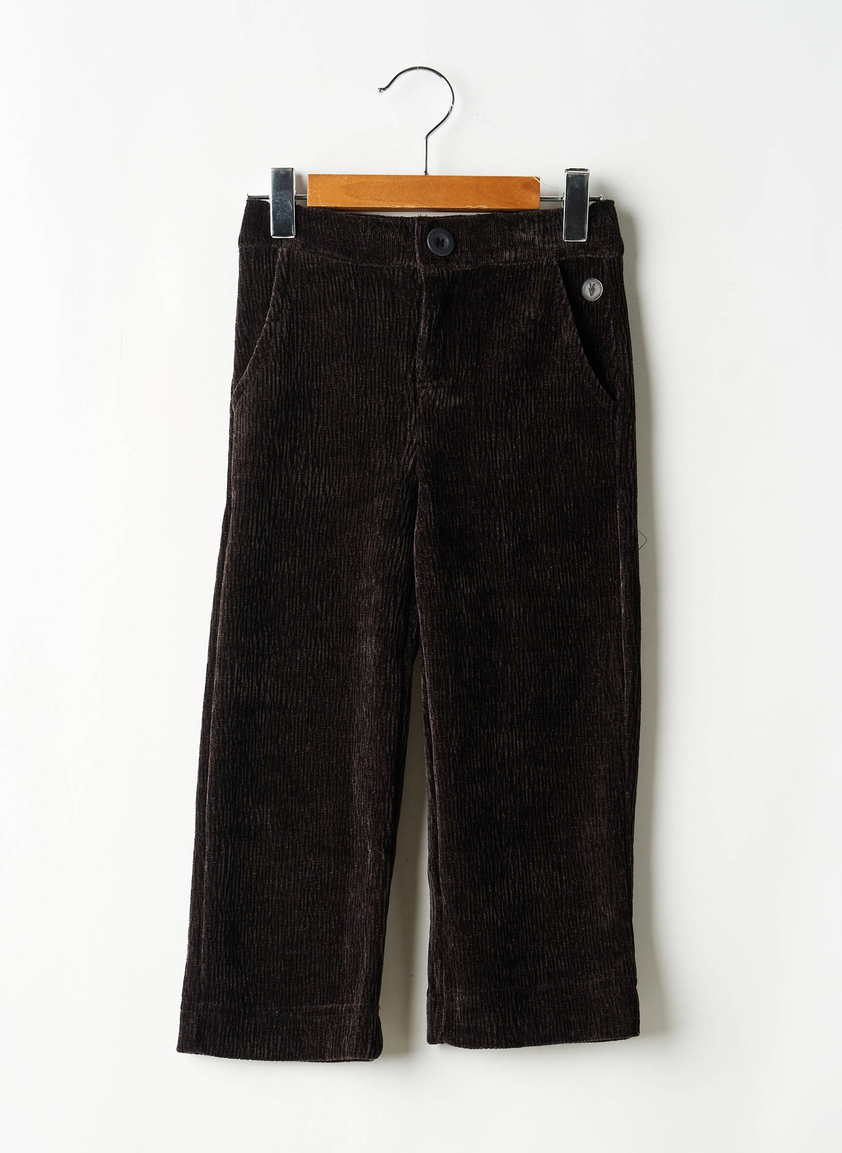 Pantalon droit fermeture zippée sous rabat boutonné taille élastique noir LEVV LABEL fille