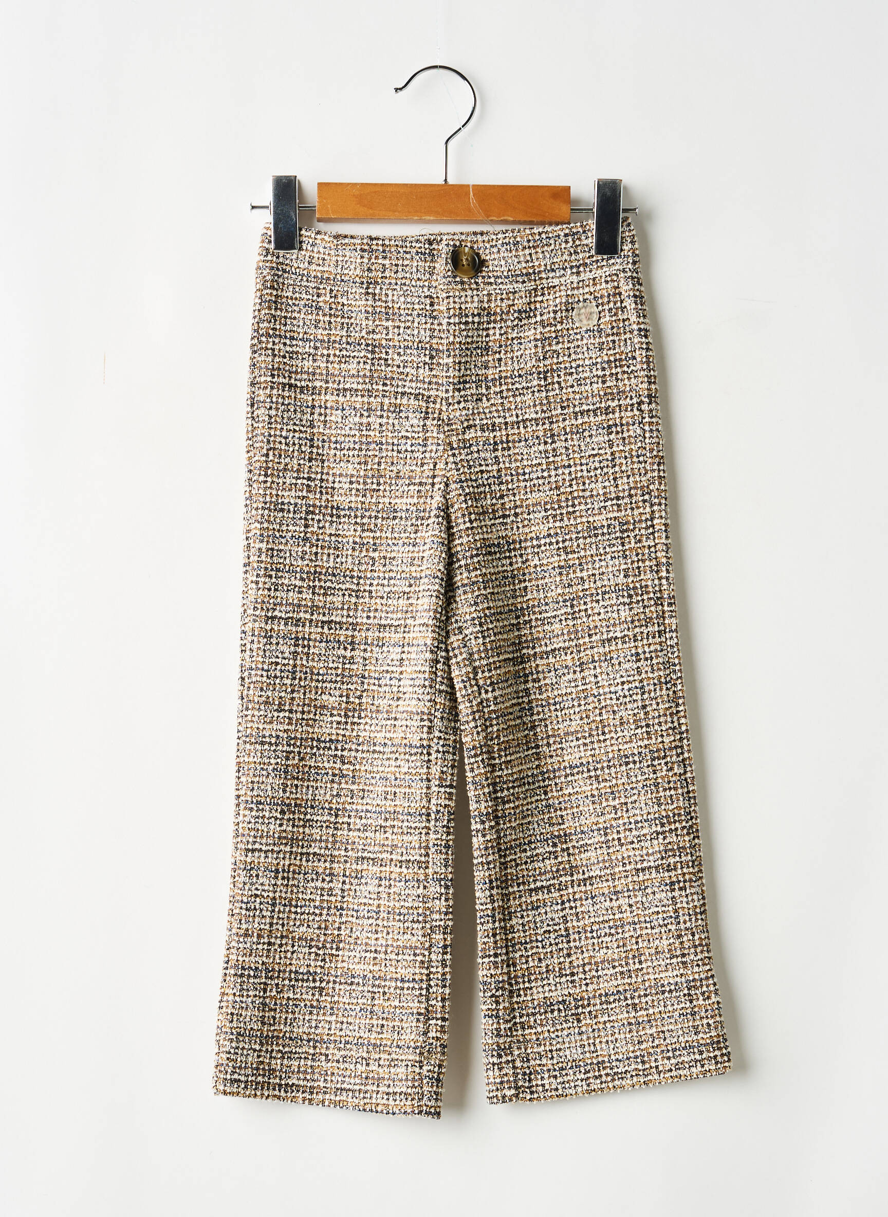 Pantalon droit fermeture zippée sous rabat boutonné taille élastique beige LEVV LABEL fille