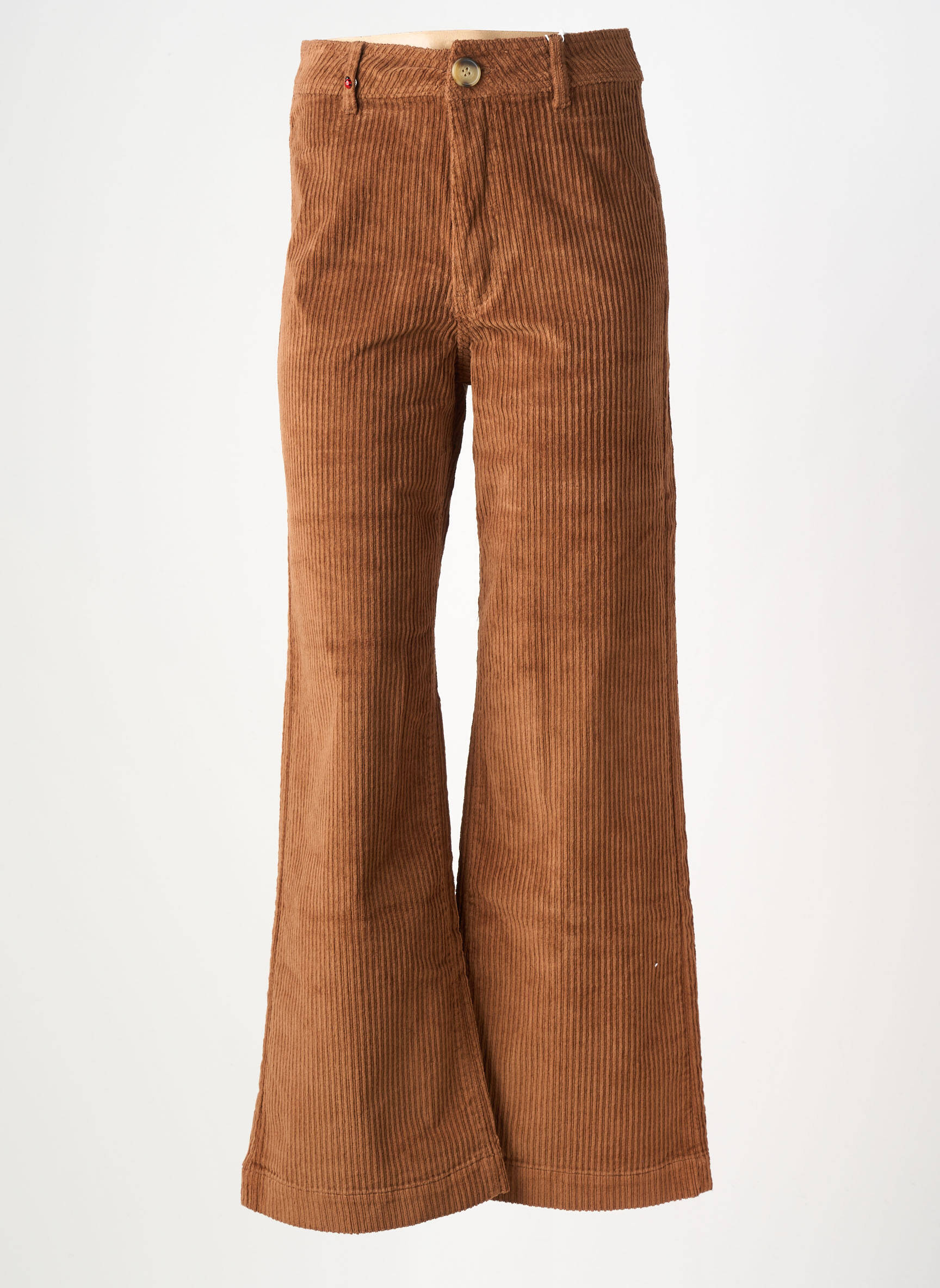 Pantalon flare stretch taille haute marron F.A.M. femme