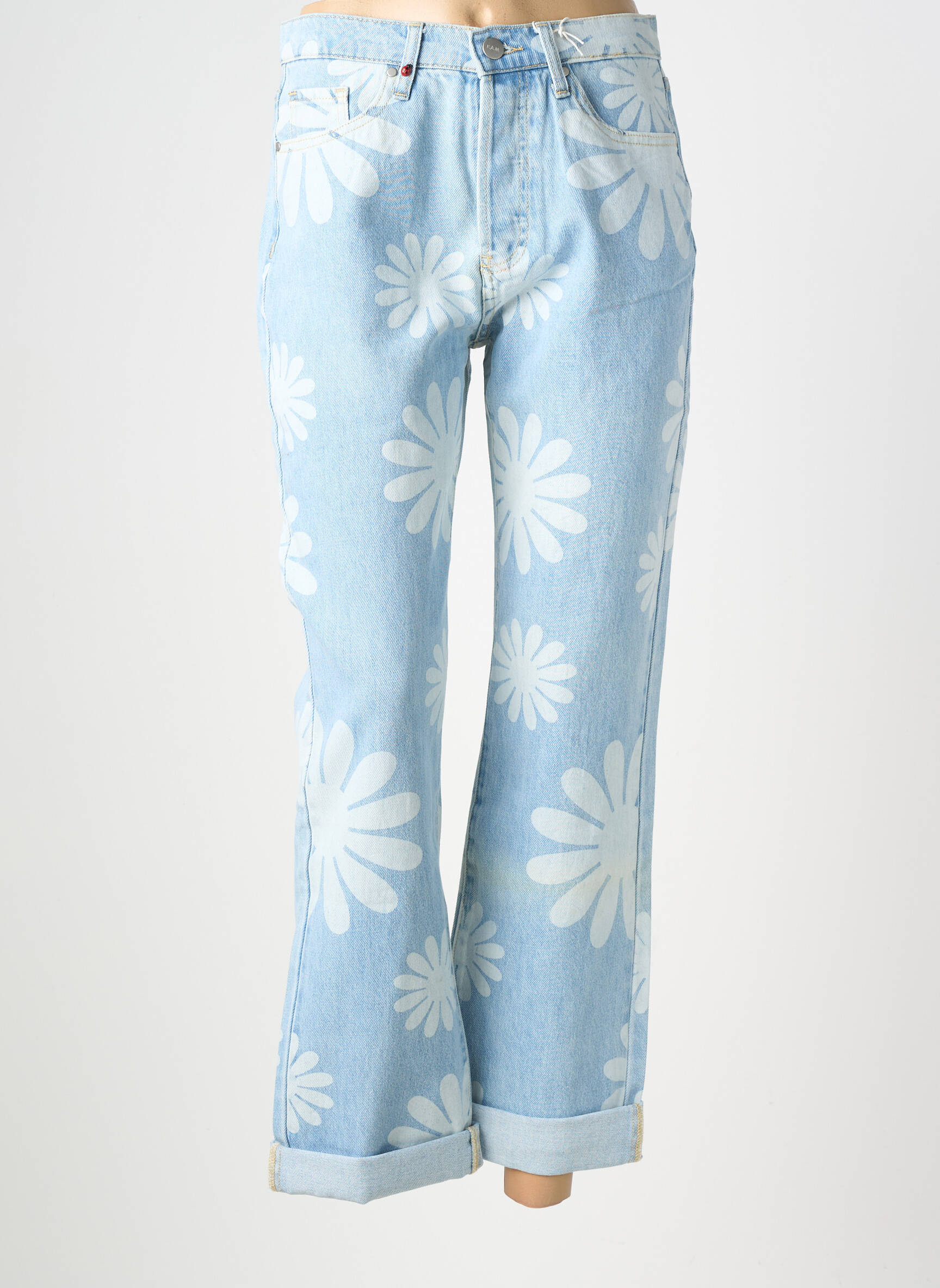 Jeans coupe droite taille haute taille haute bleu F.A.M. femme