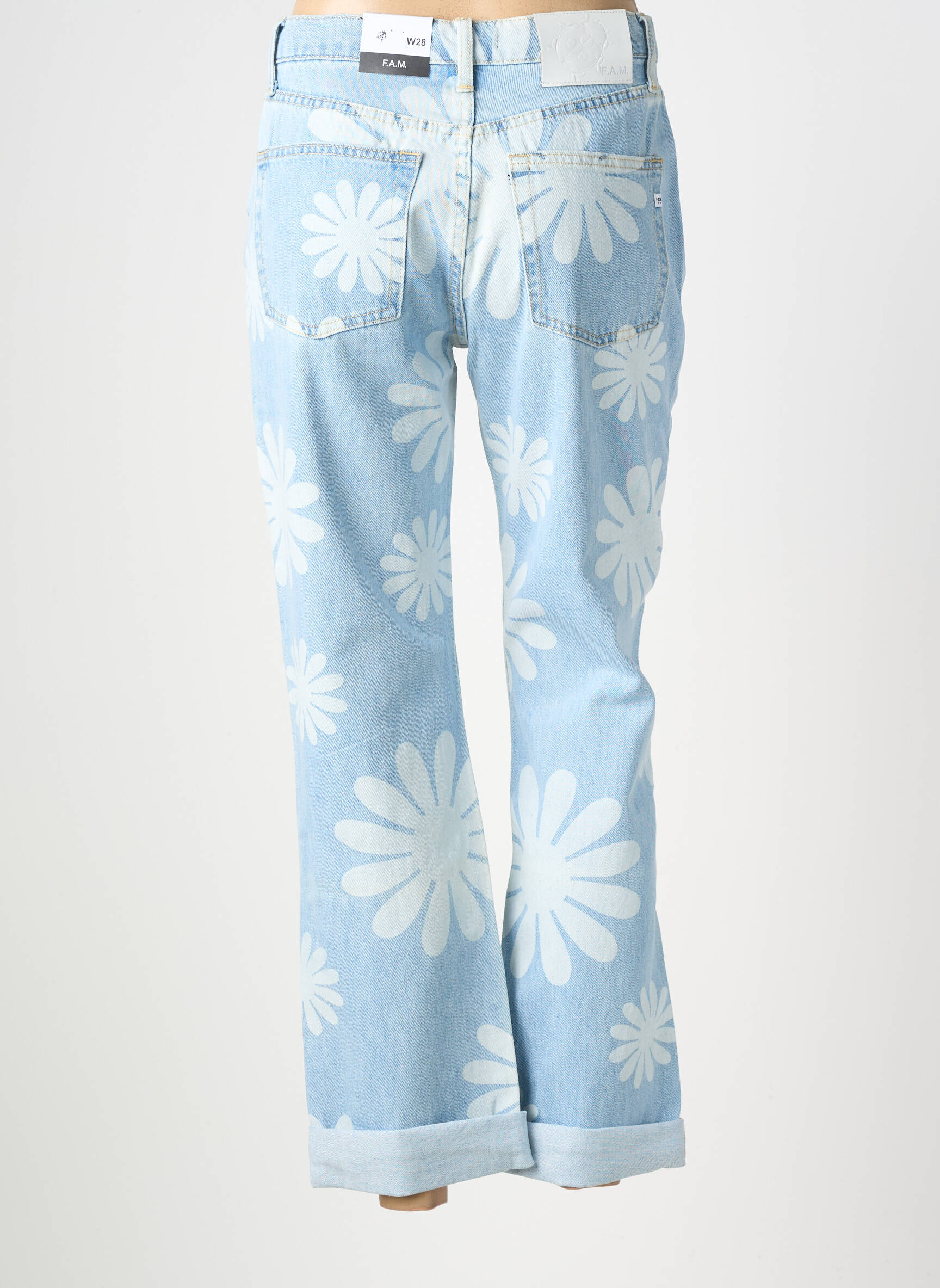 Jeans coupe droite taille haute taille haute bleu F.A.M. femme