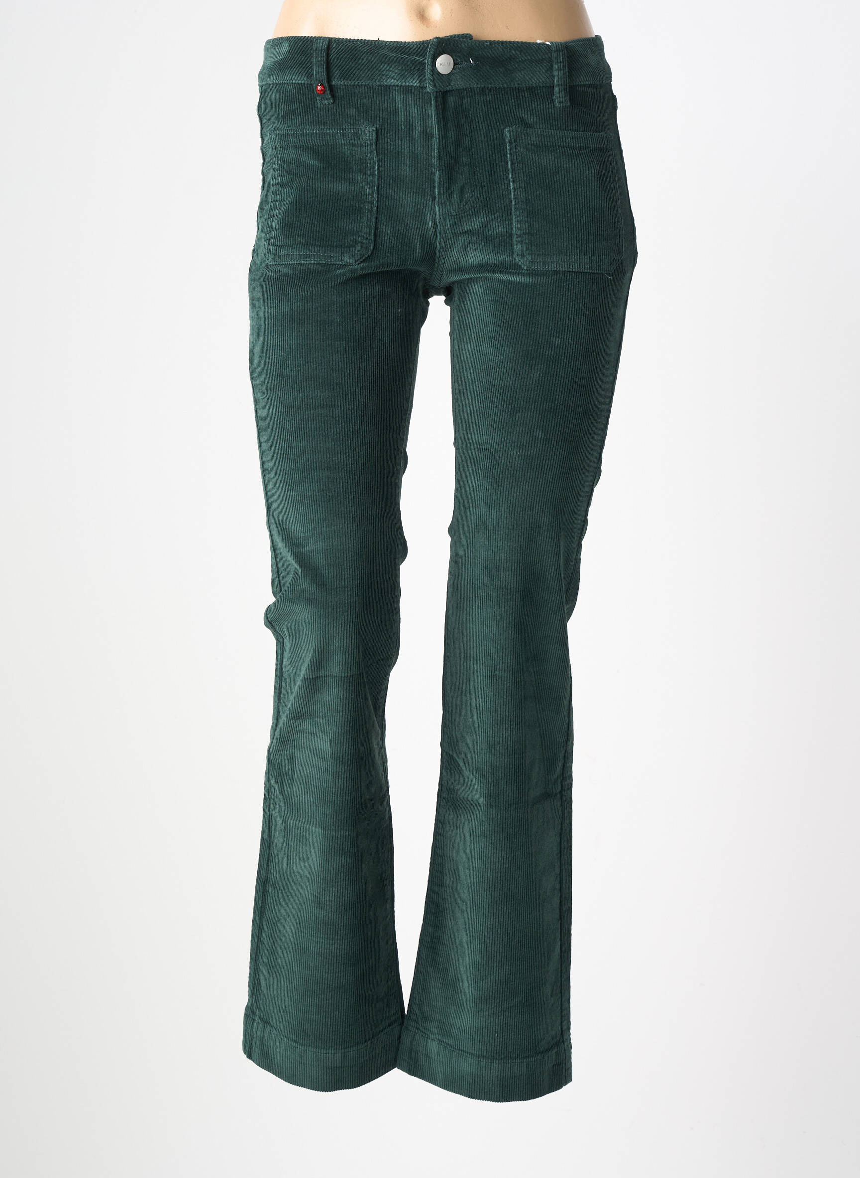 Pantalon flare stretch taille haute vert F.A.M. femme