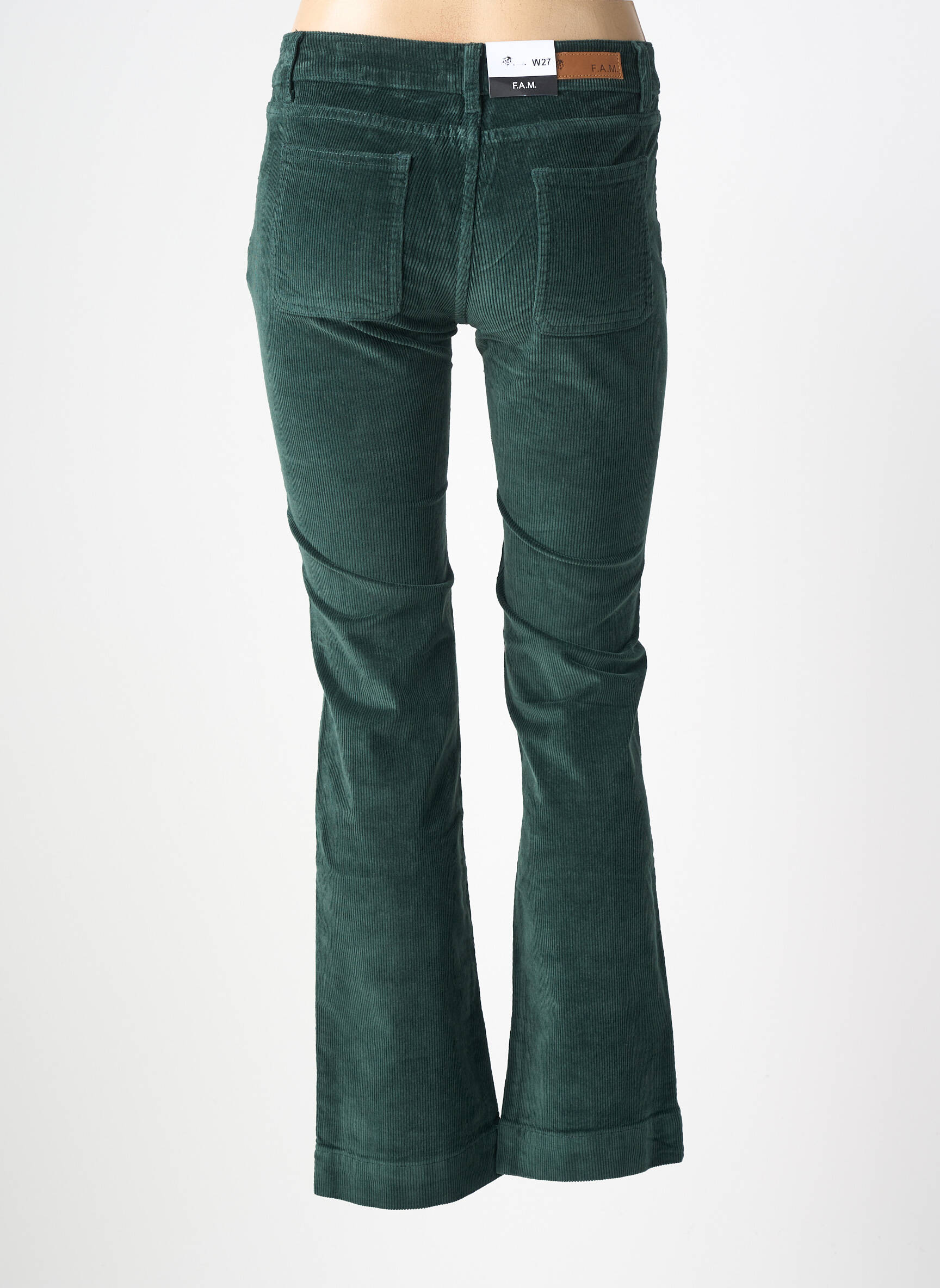 Pantalon flare stretch taille haute vert F.A.M. femme