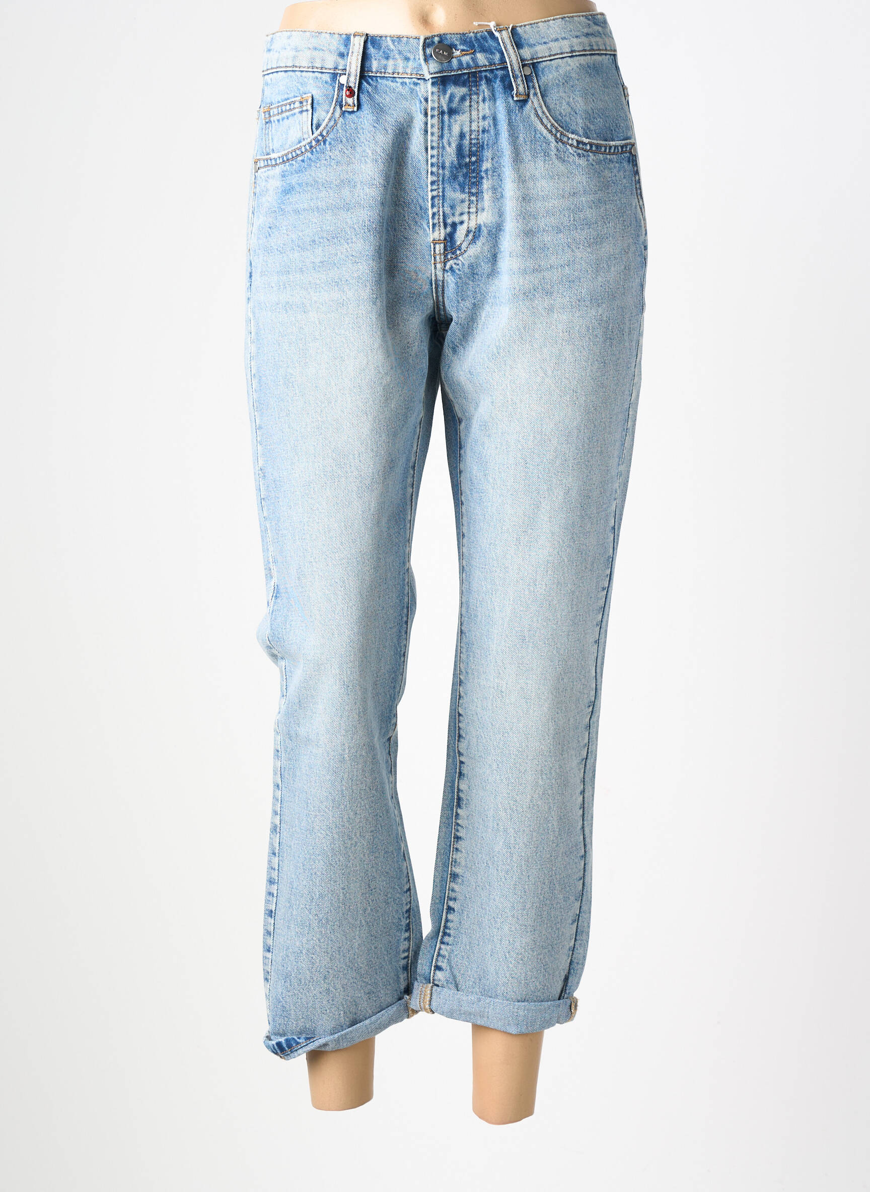 Jeans coupe droite stretch taille normale bleu F.A.M. femme