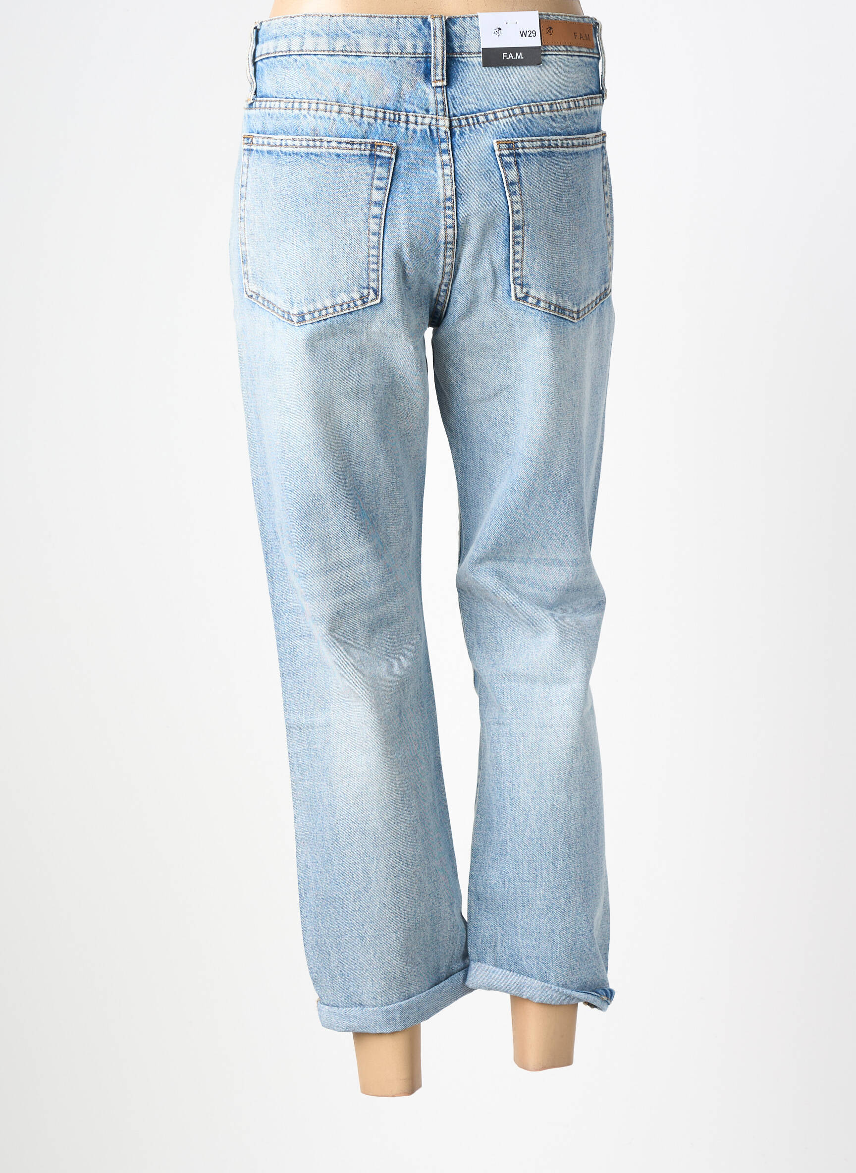 Jeans coupe droite stretch taille normale bleu F.A.M. femme