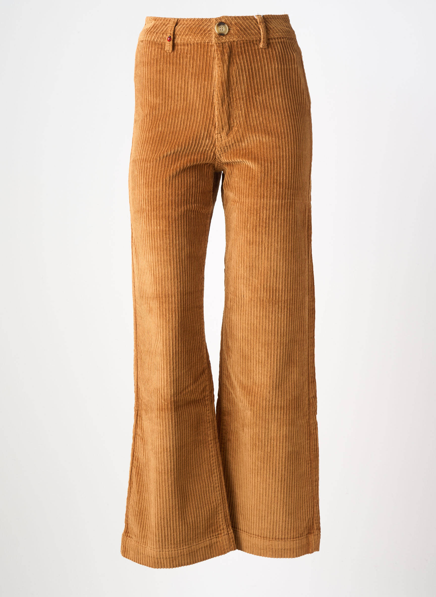 Pantalon flare stretch taille haute beige F.A.M. femme